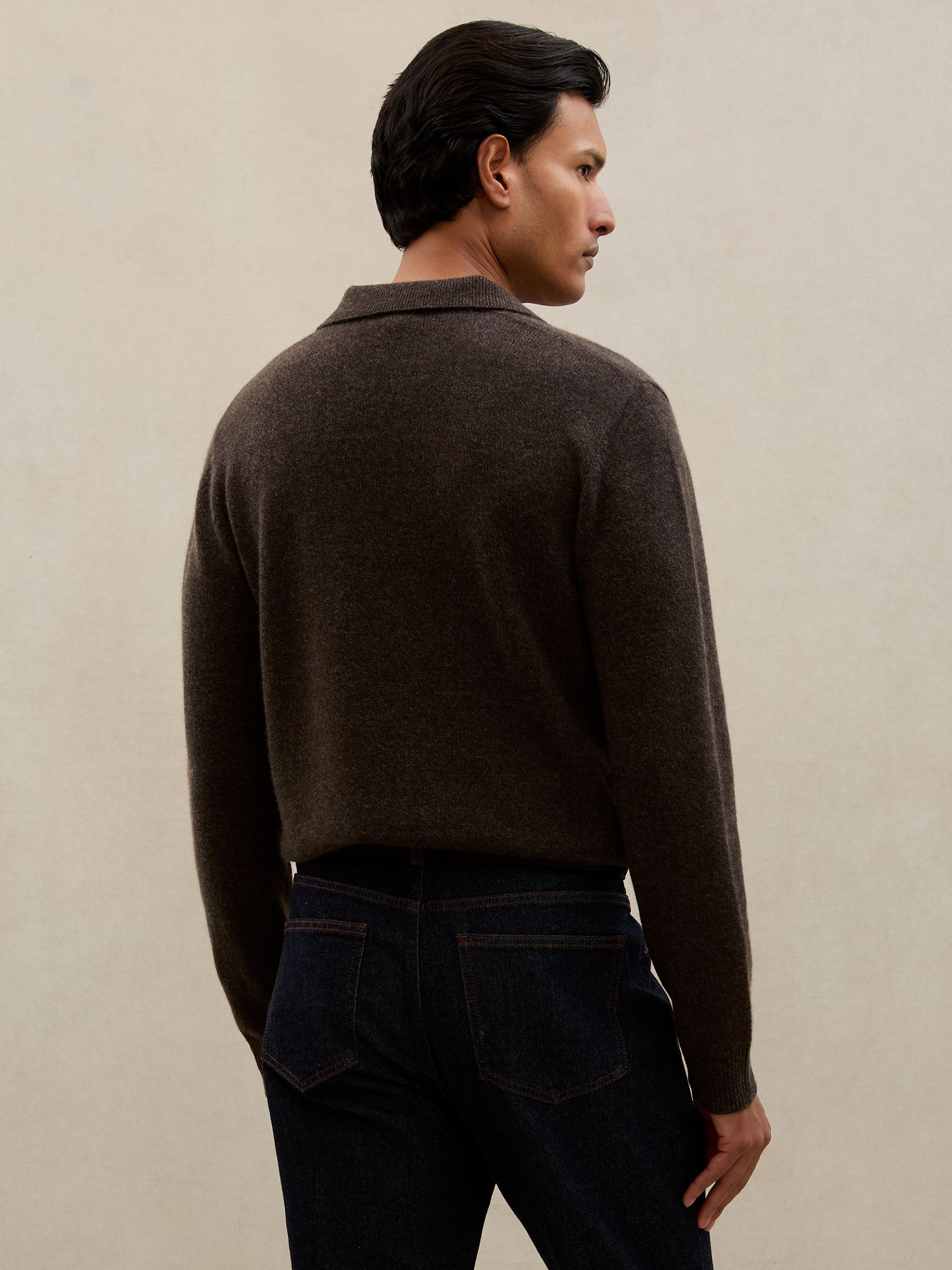 Atelier 100% Cashmere Polo Jumper in Chocolate Brown