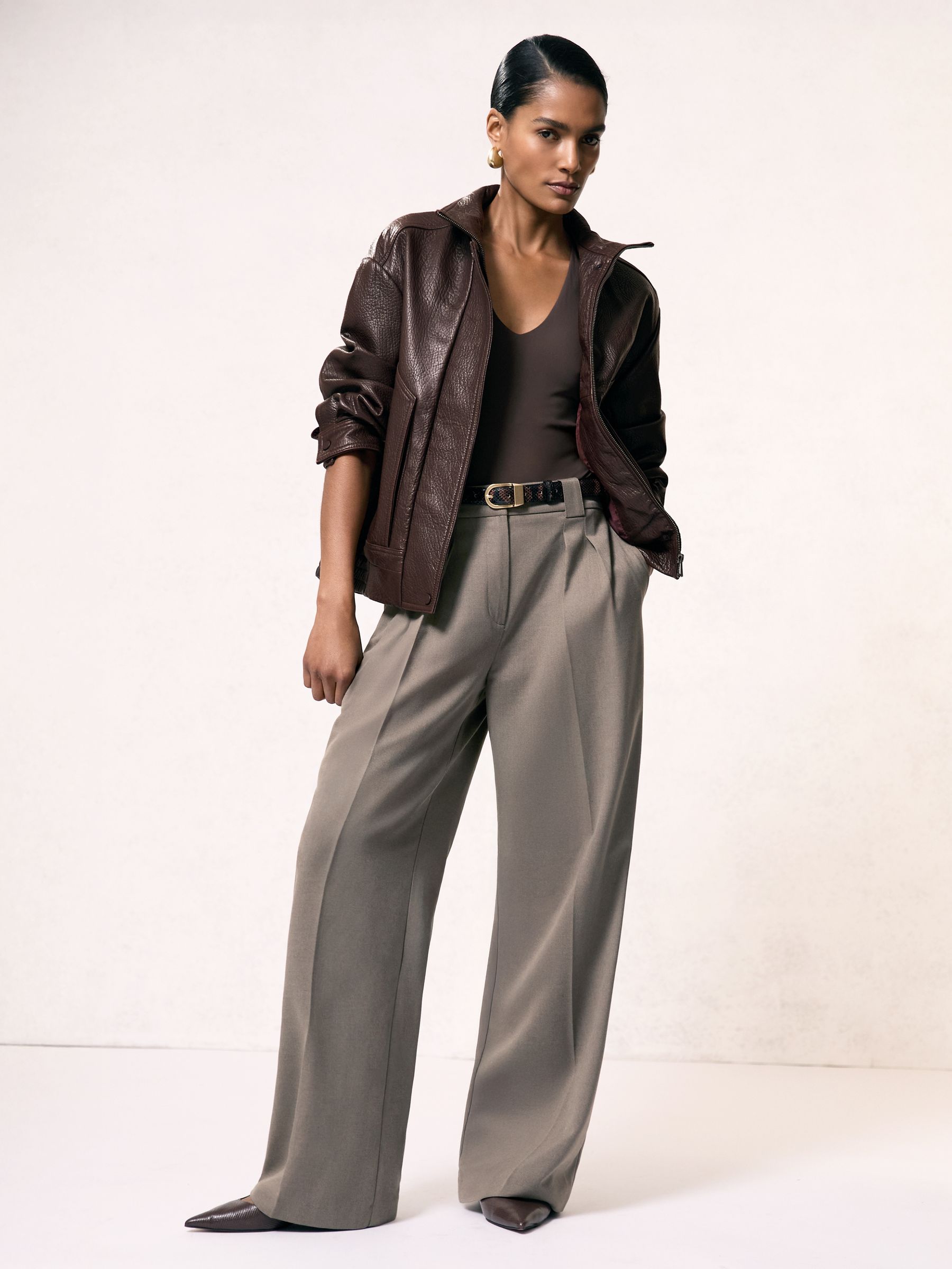 Oversize Grained-Leather Bomber Jacket in Burgundy