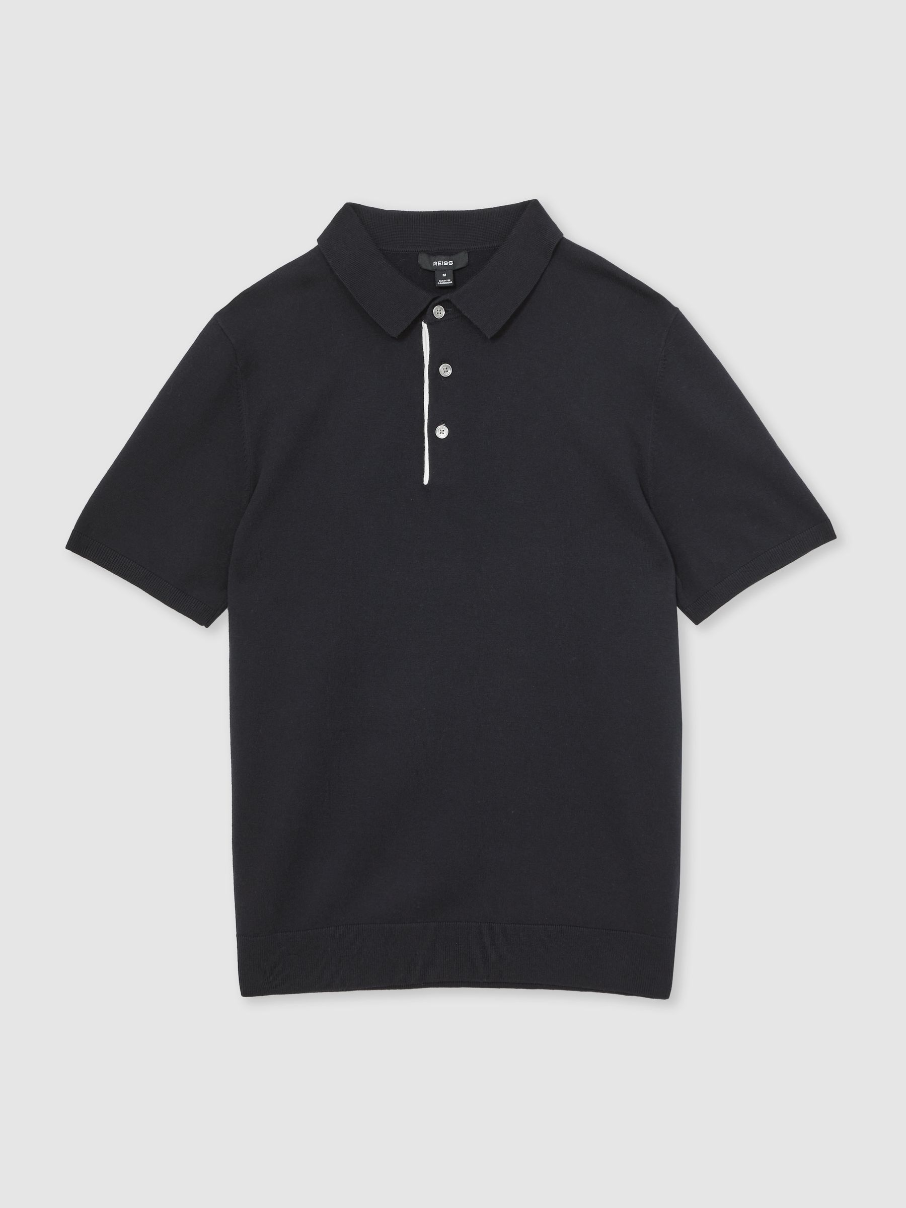 Contrast-Placket Polo Shirt With Cotton in Navy