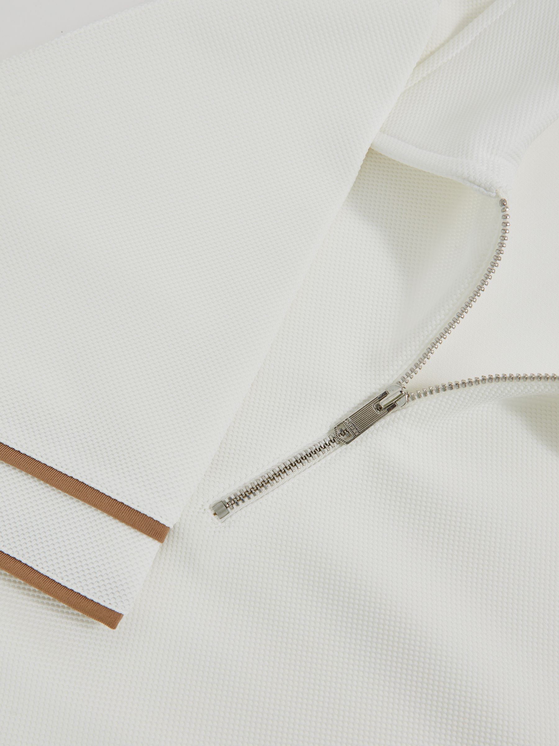 Textured Half-Zip Tipped Polo Shirt in White