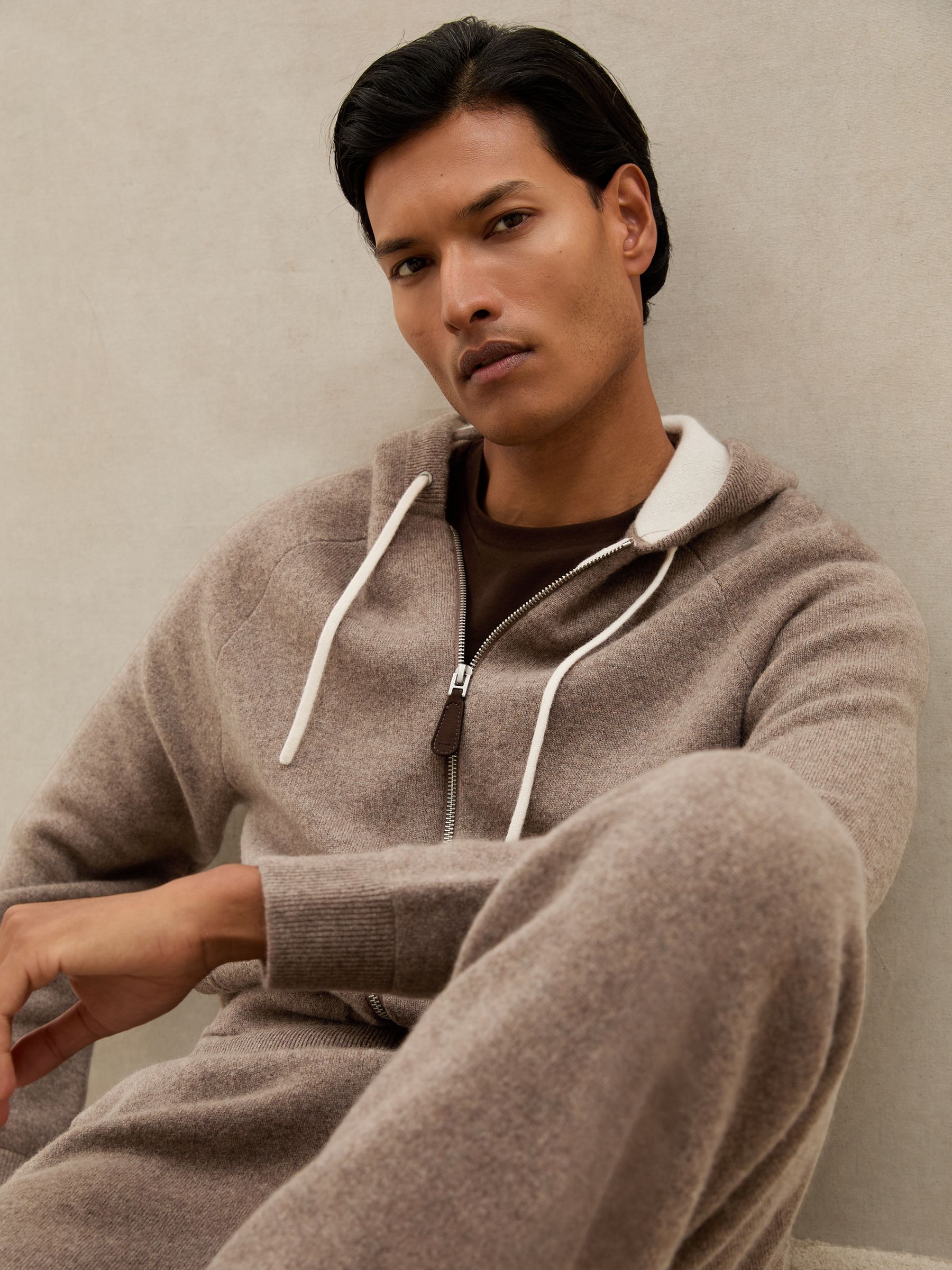 Atelier Cashmere-Blend Zip Hoodie in Mouse Brown Melange