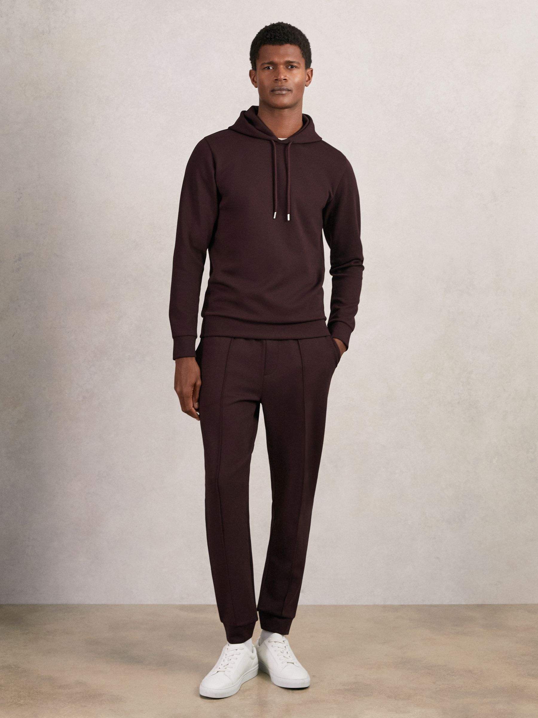 Interlock Jersey Drawstring Hoodie in Cherry Red