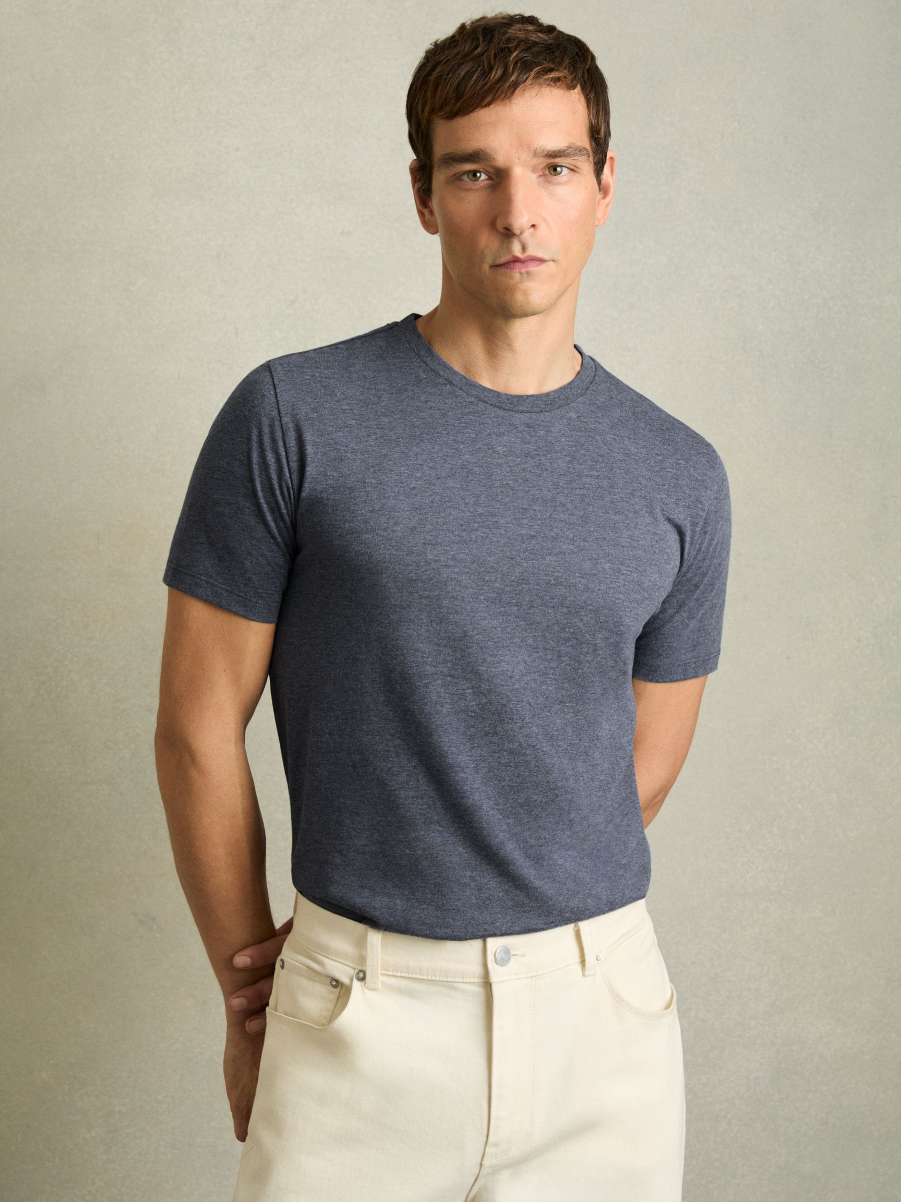 Cotton Crew Neck T-Shirt in Soft Blue