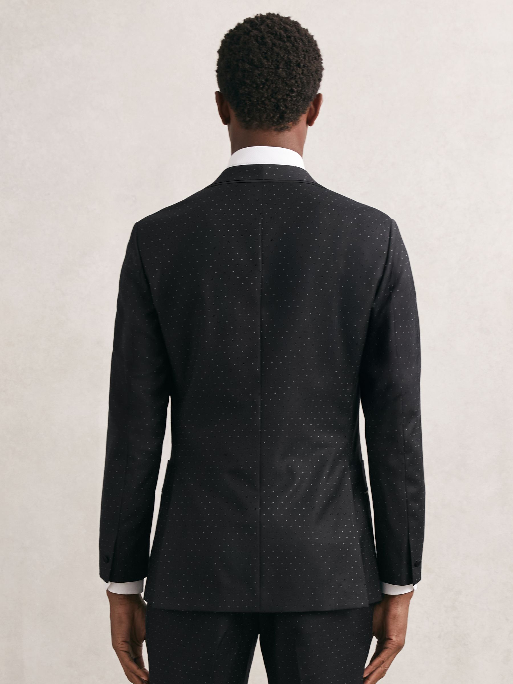 Single-Breasted Polka-Dot Suit Blazer Tailored-Fit Wool-Blend in Midnight Navy