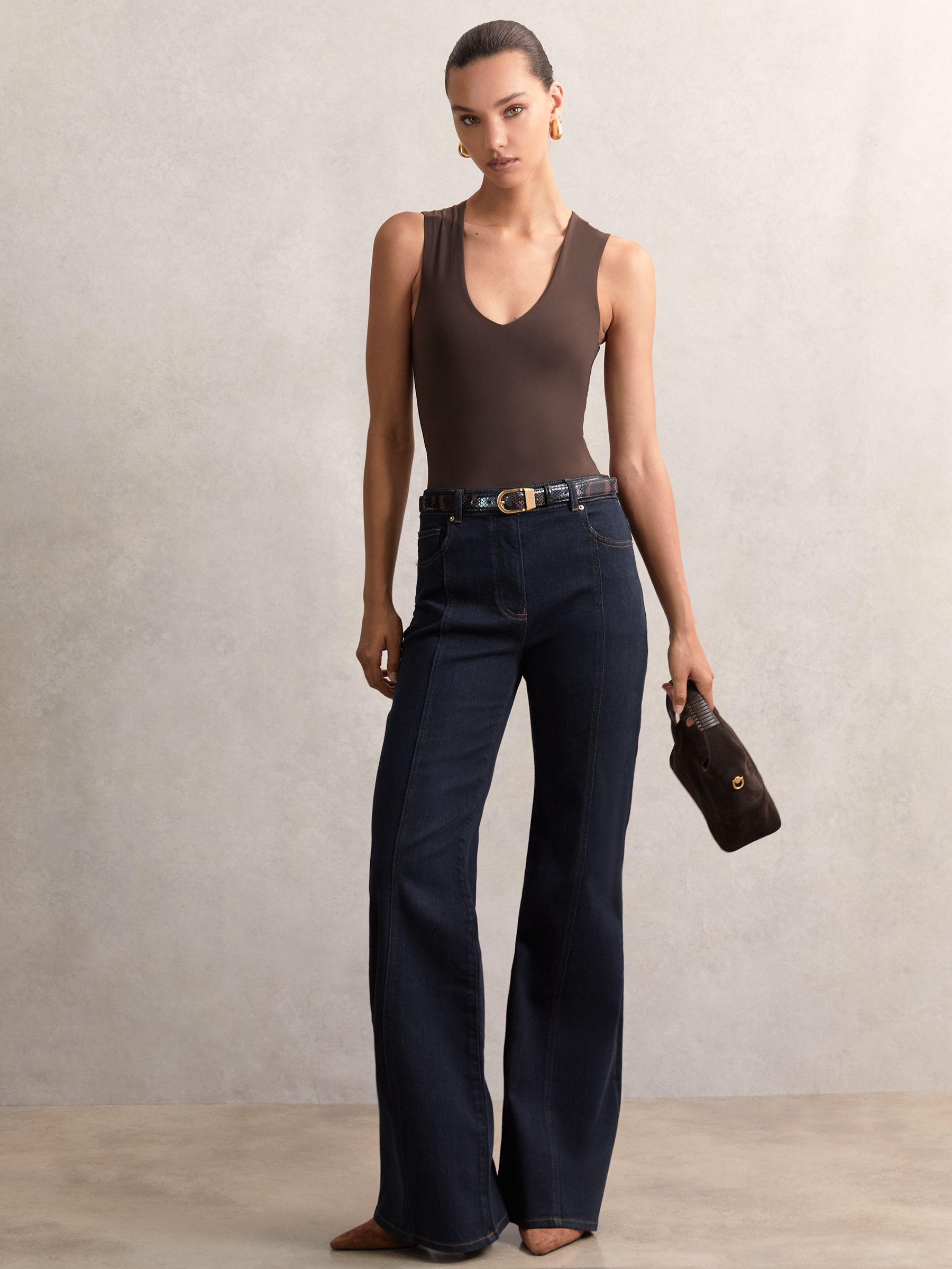 Flared Seam-Detail Jeans in Blue