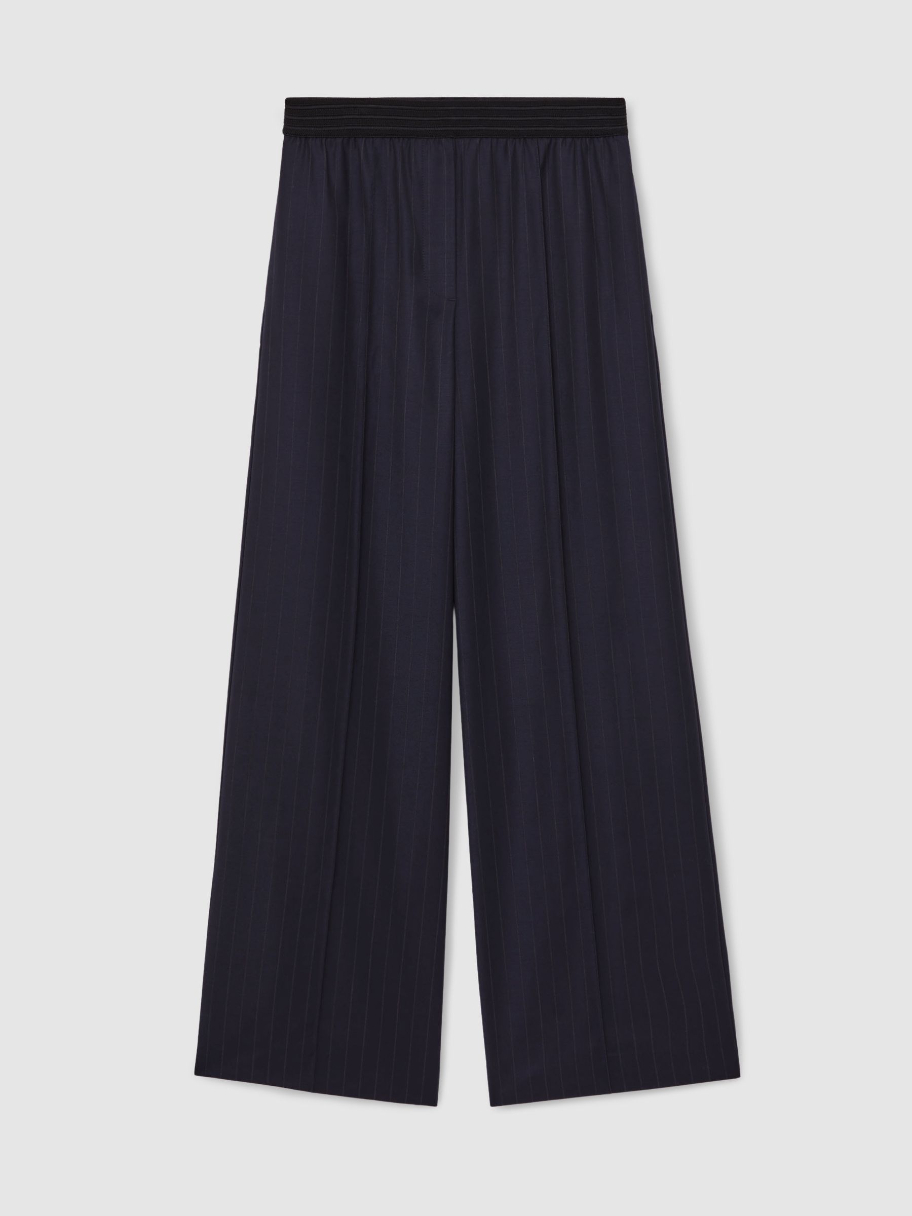 Petite Wool-Blend Pinstripe Wide-Leg Trousers in Navy
