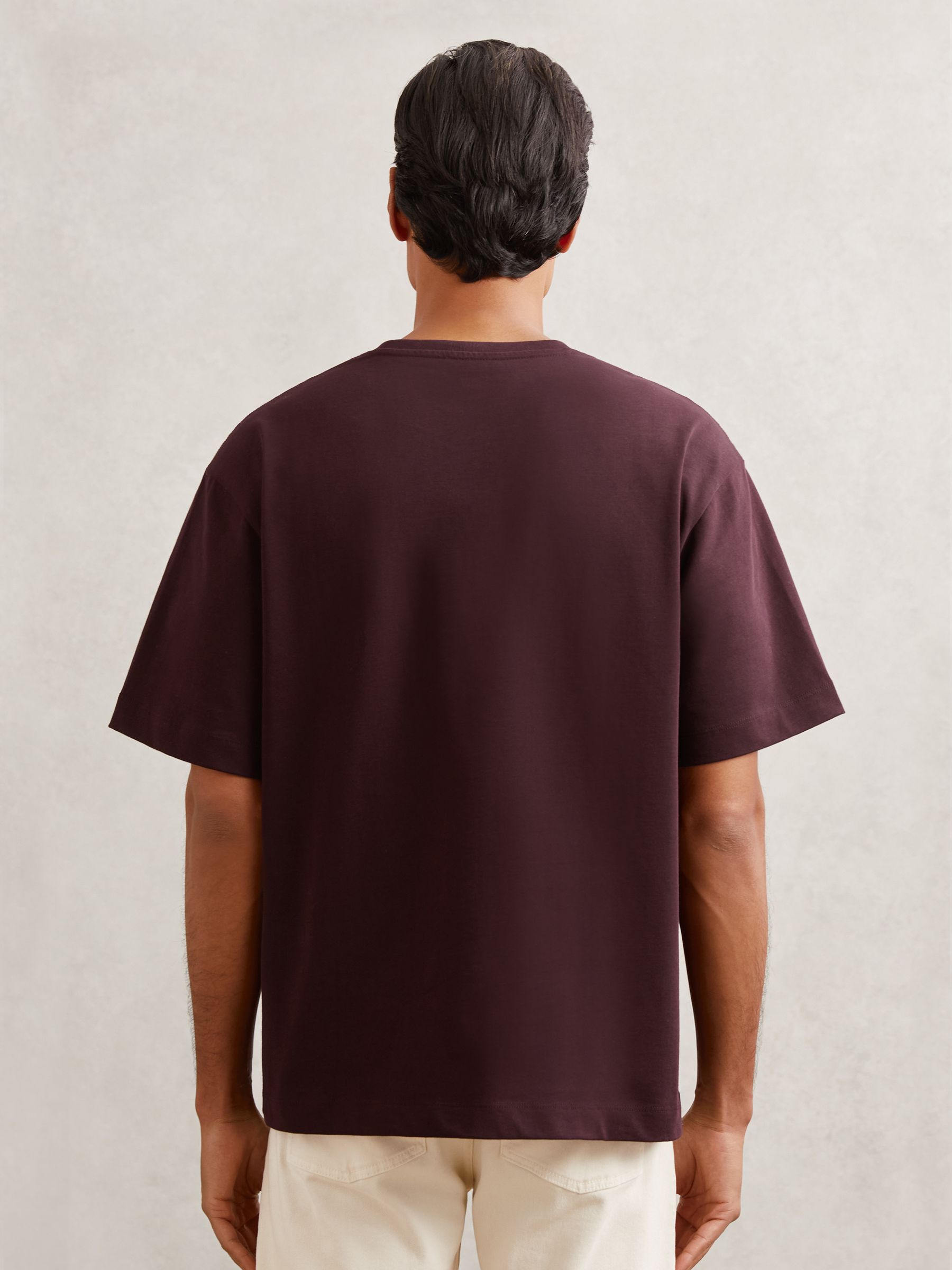 Cotton Garment-Dyed Oversized T-Shirt in Bordeaux