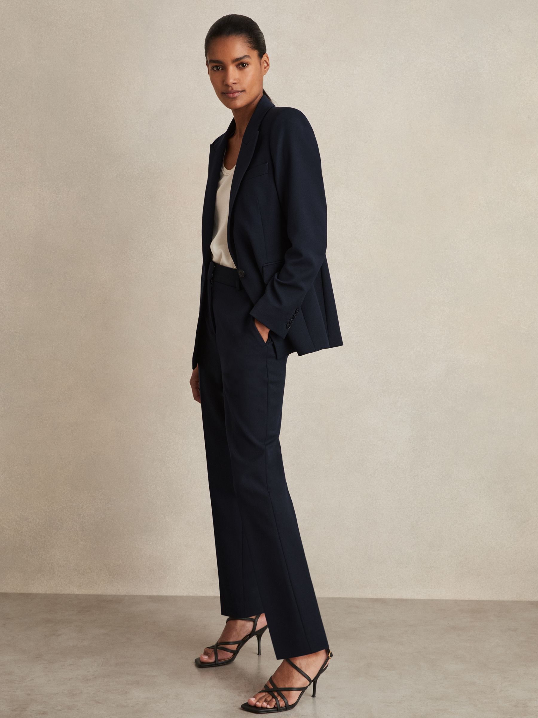Petite Tailored Single Breasted Suit Blazer in Navy