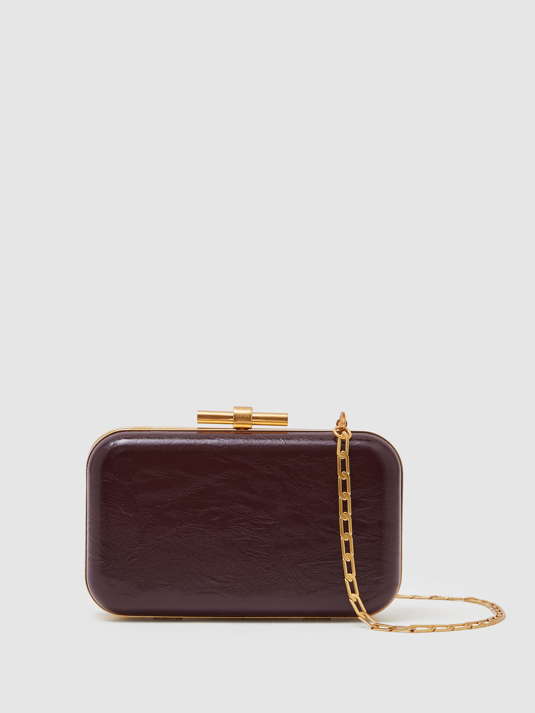 Patent Box Clutch Bag in Burgundy
