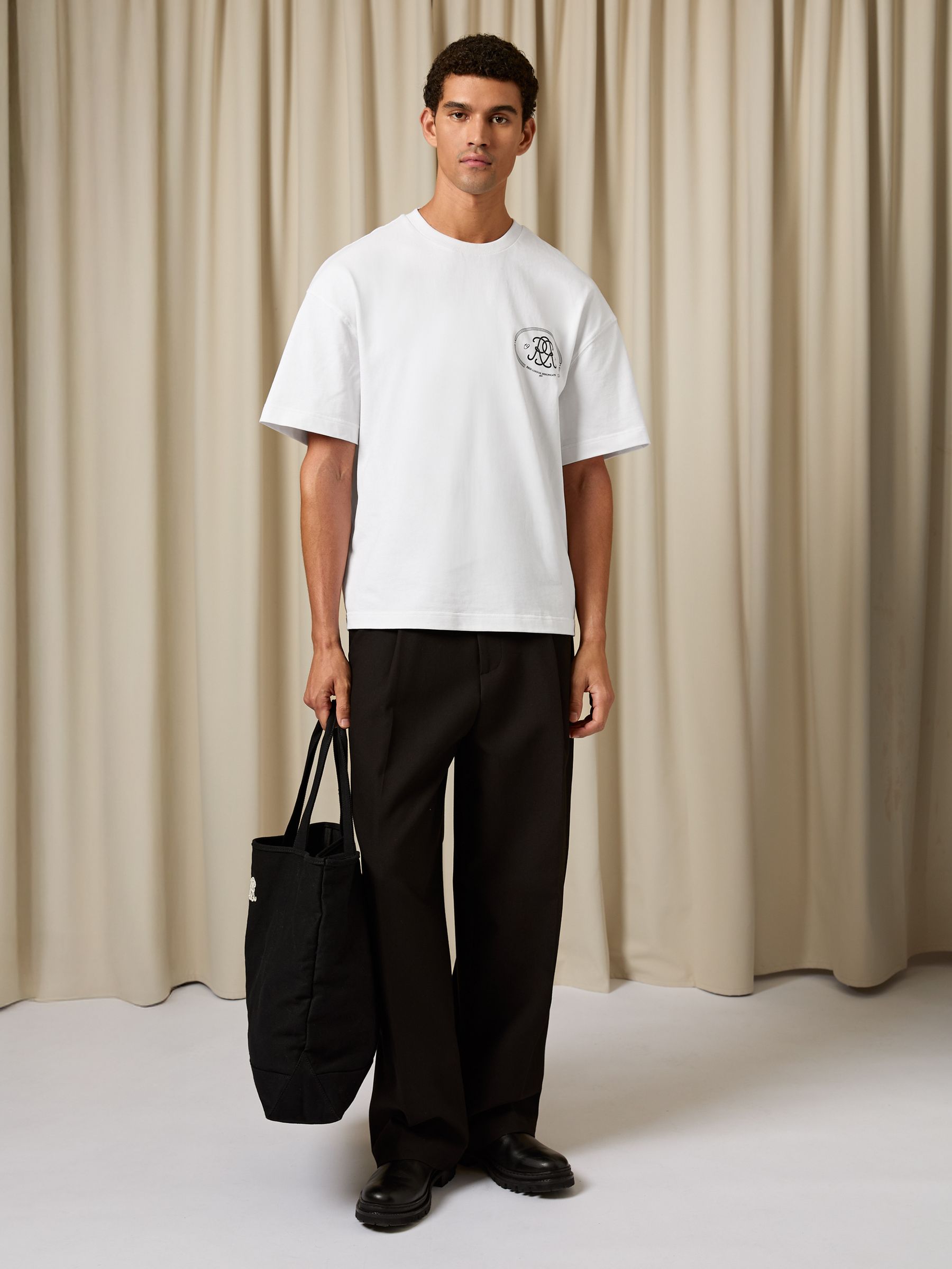 Monogram Print Cotton Oversized T-Shirt in White