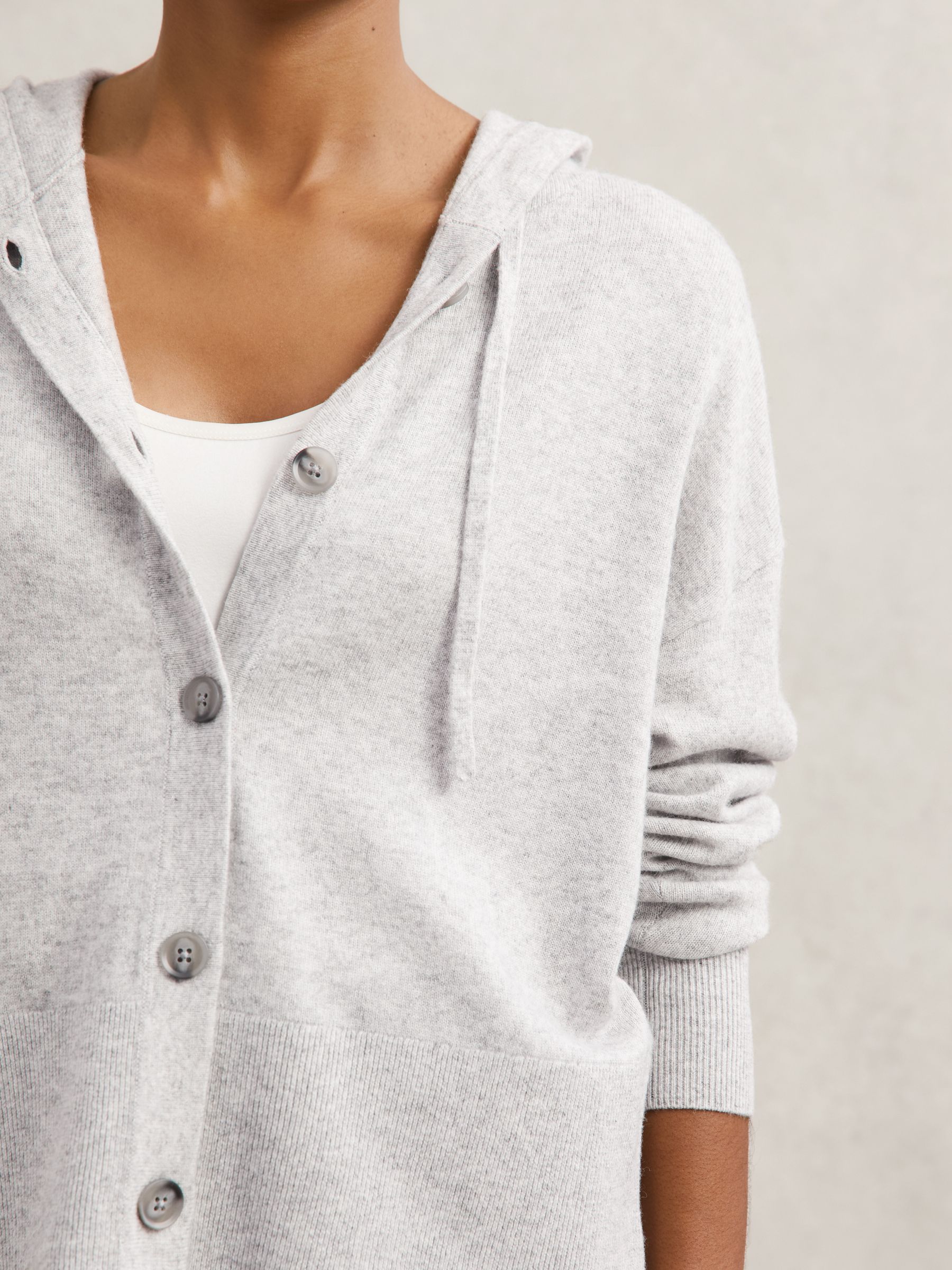 Wool-Blend Button-Through Hoodie with Cashmere in Grey