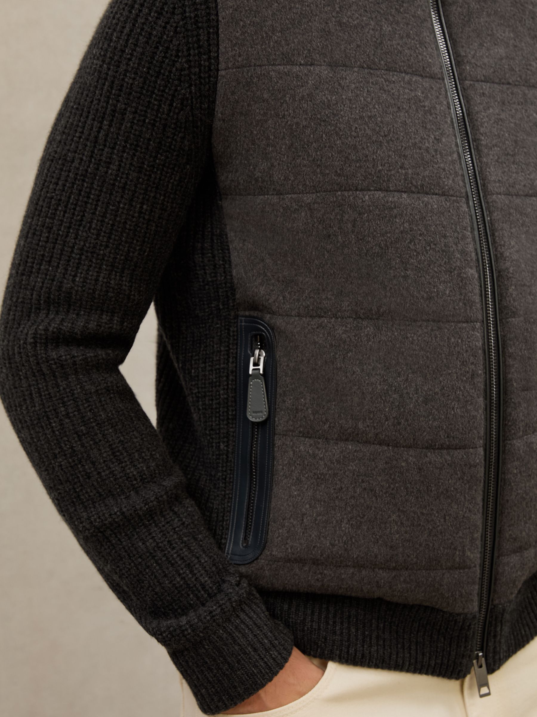 Atelier Quilted Cashmere Zip Jacket in Charcoal Grey