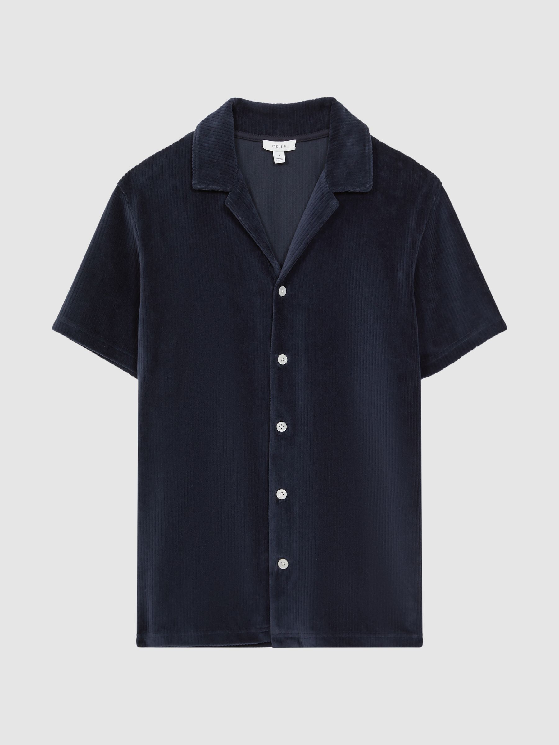 Slim Fit Cuban Collar Textured Shirt in Navy