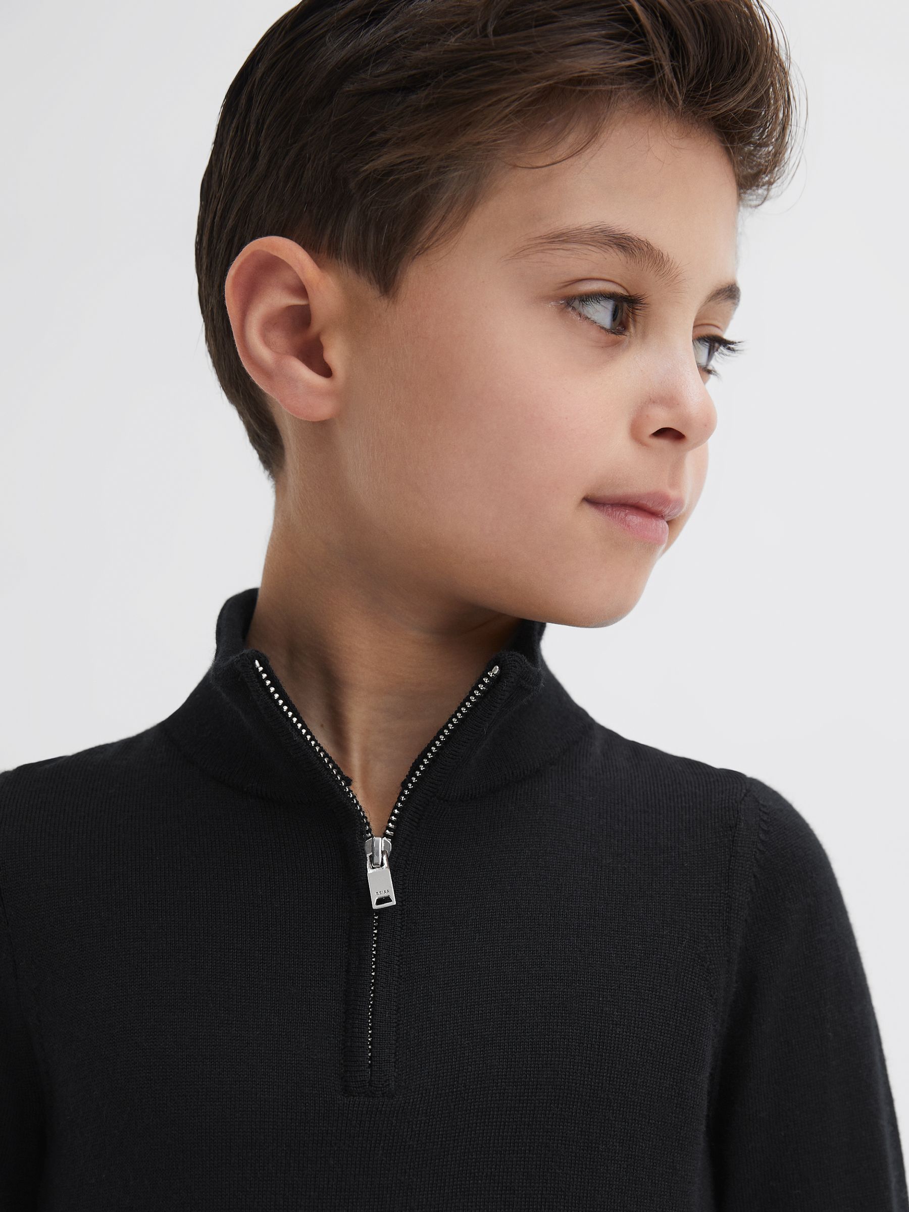 9-14 yrs Merino Wool Zip-Neck Jumper in Black
