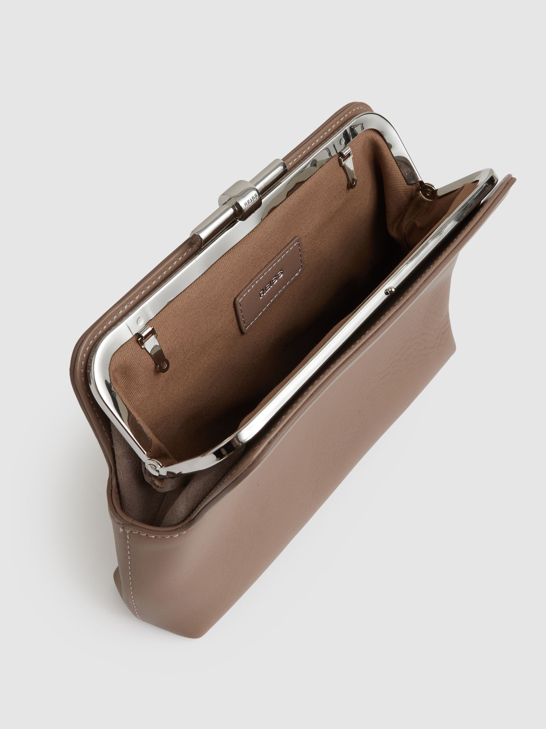 Leather Frame Clutch Bag in Neutral