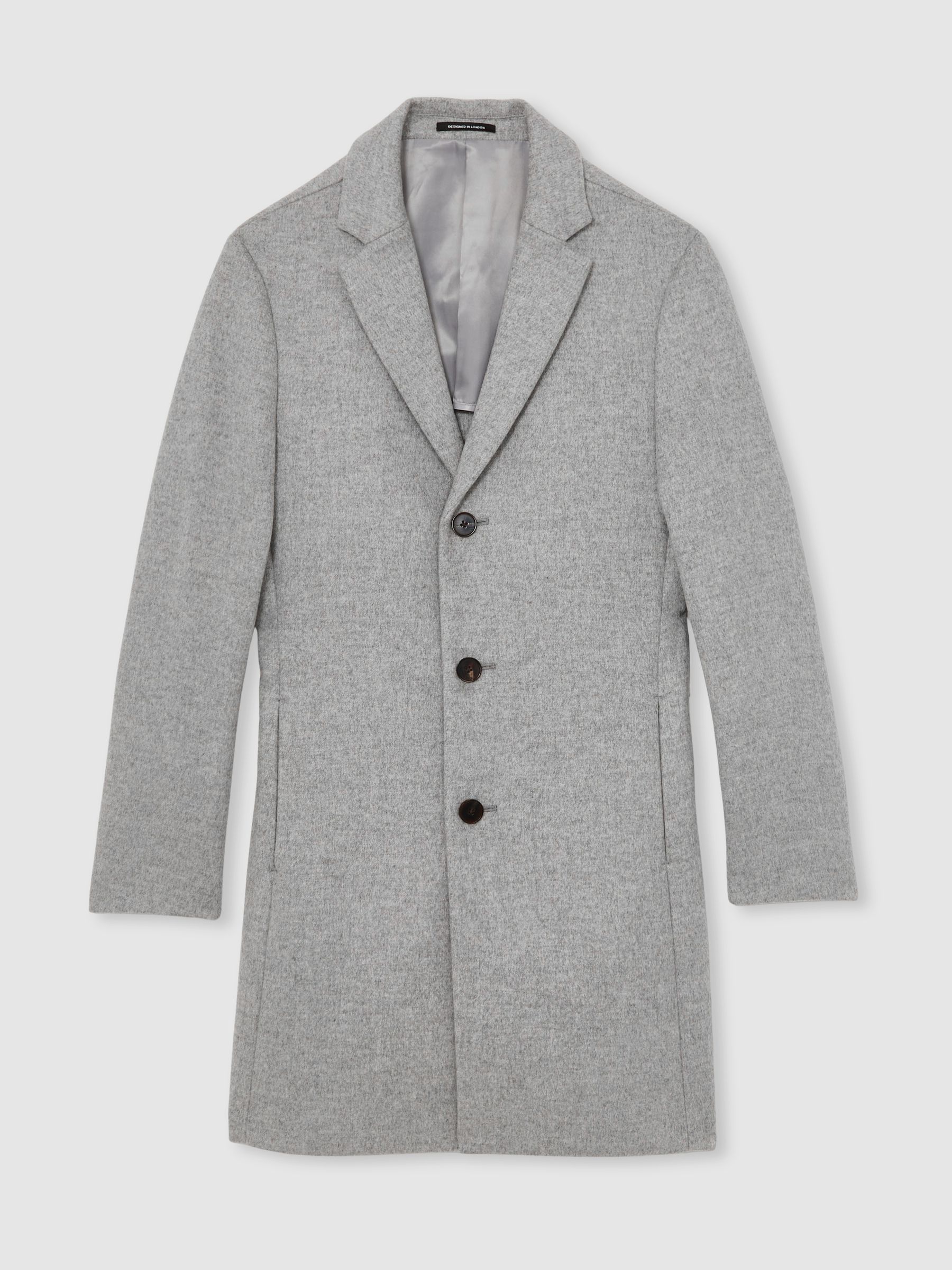 Wool-Blend Single-Breasted Overcoat in Soft Grey