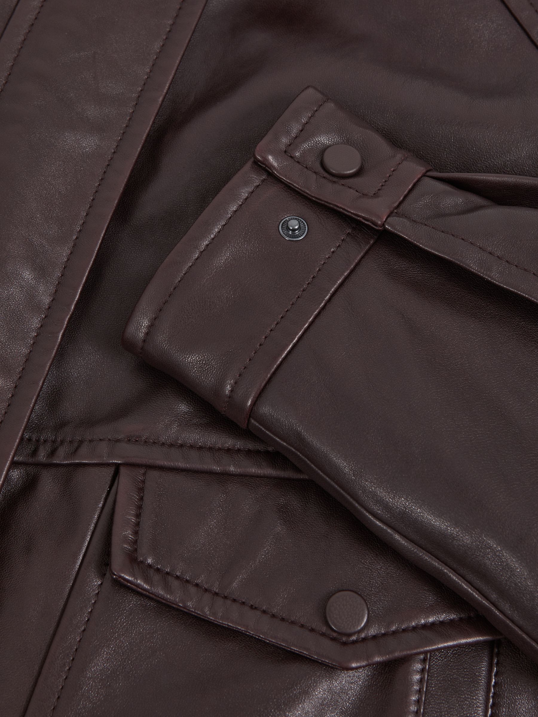 Petite Oversized Leather Jacket in Aubergine