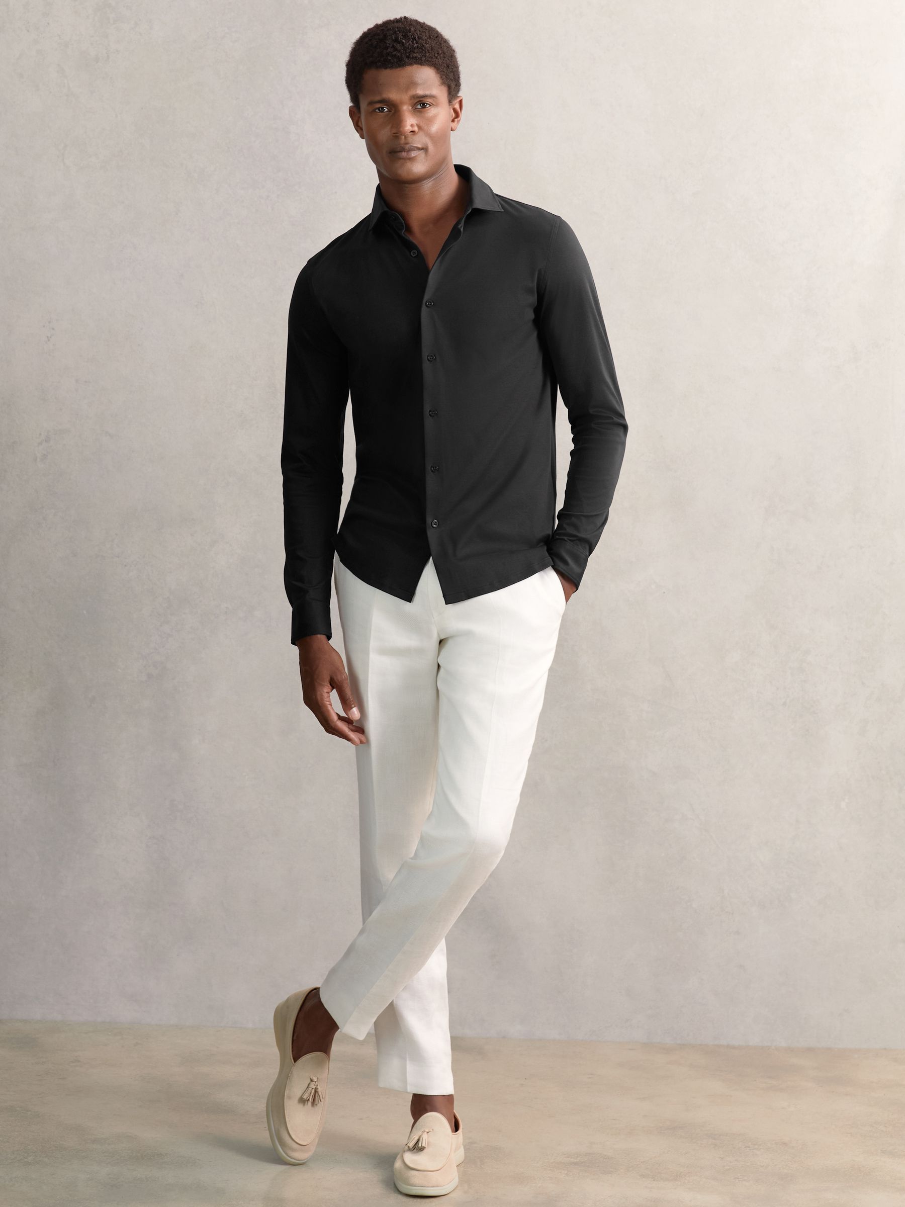 Air-Water Cotton Button-Through Shirt in Black