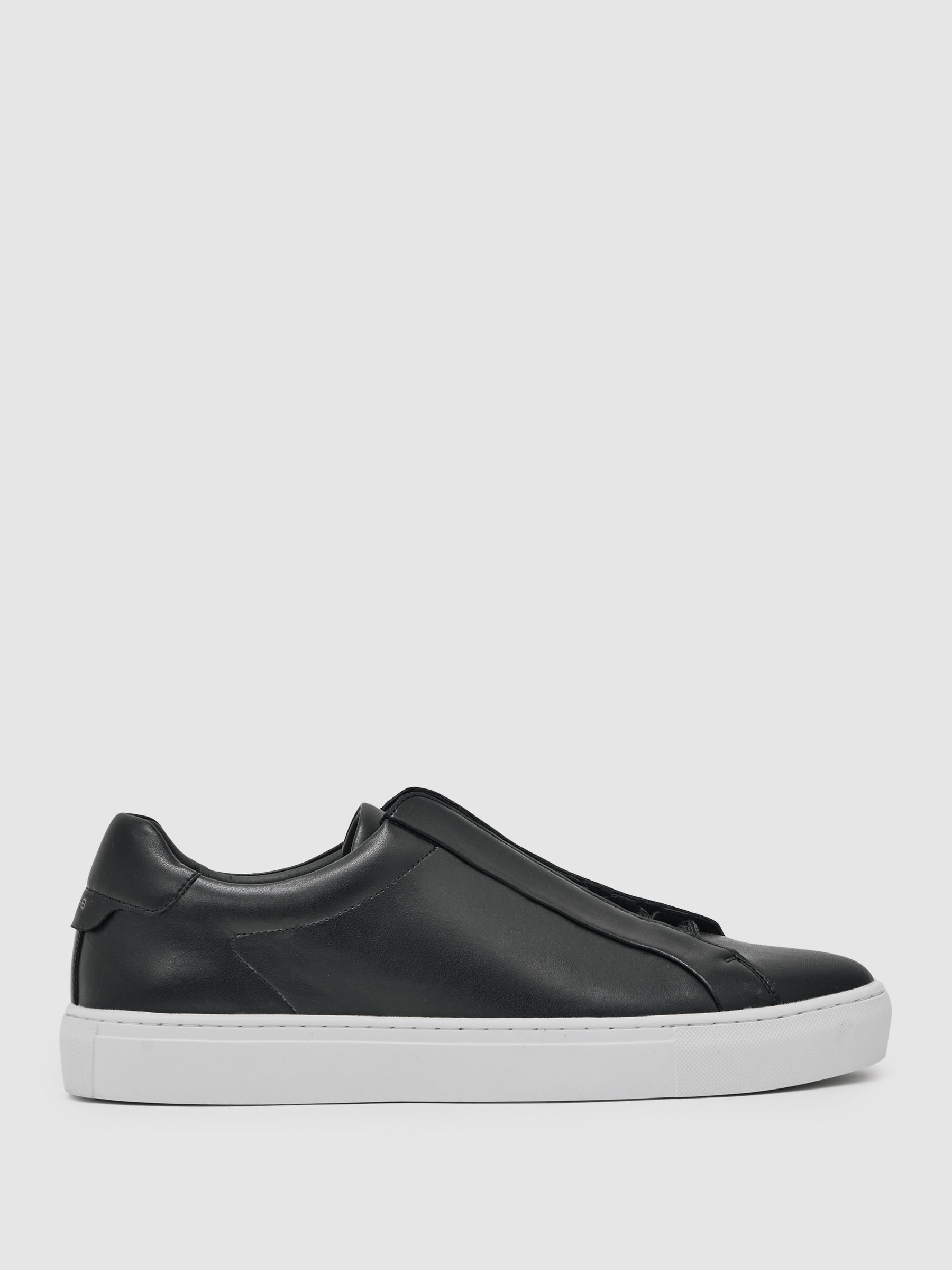 Bonded-Leather Concealed-Lace Trainers in Black