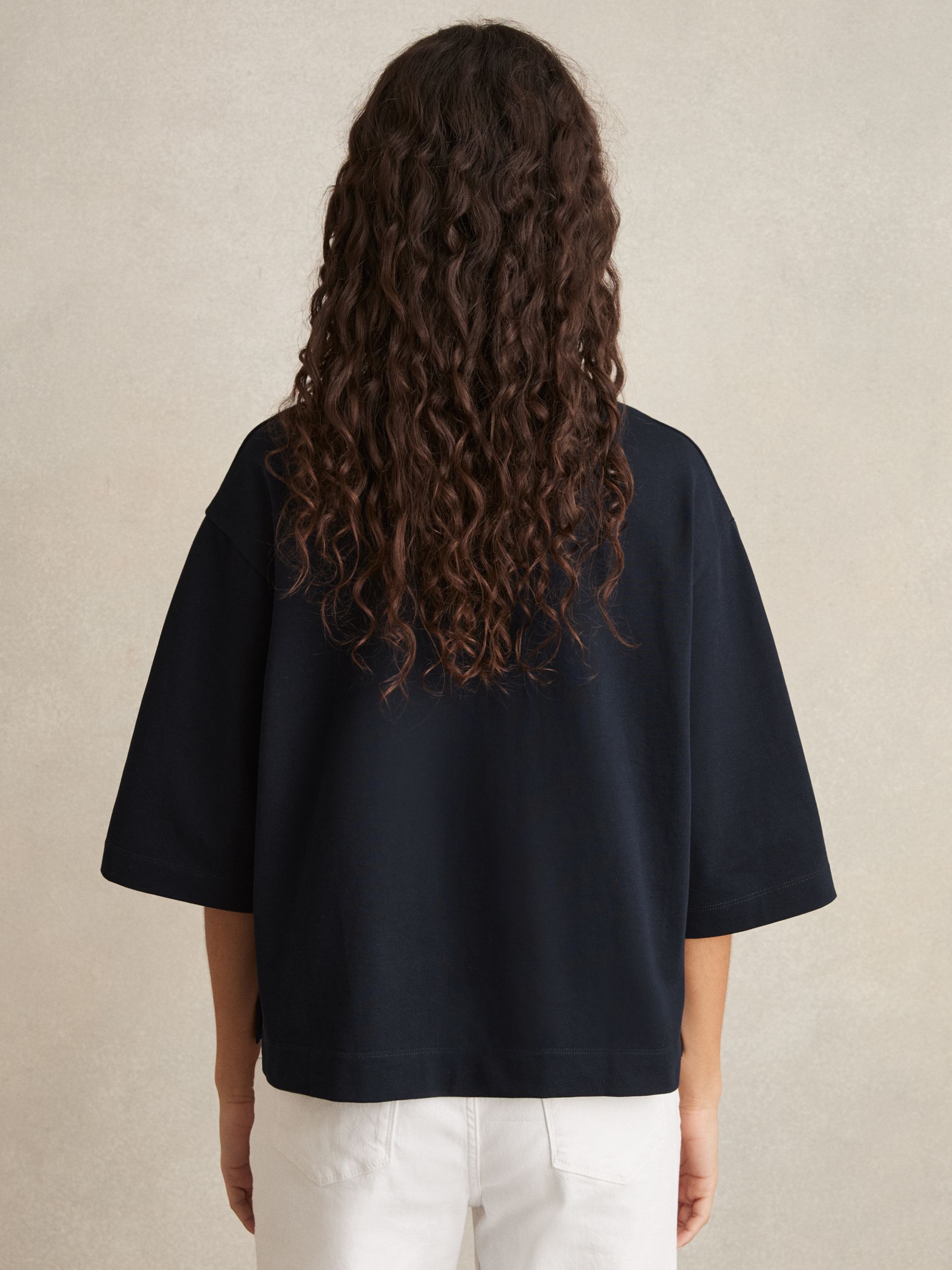 Oversized Cotton Crew Neck T-Shirt in Navy