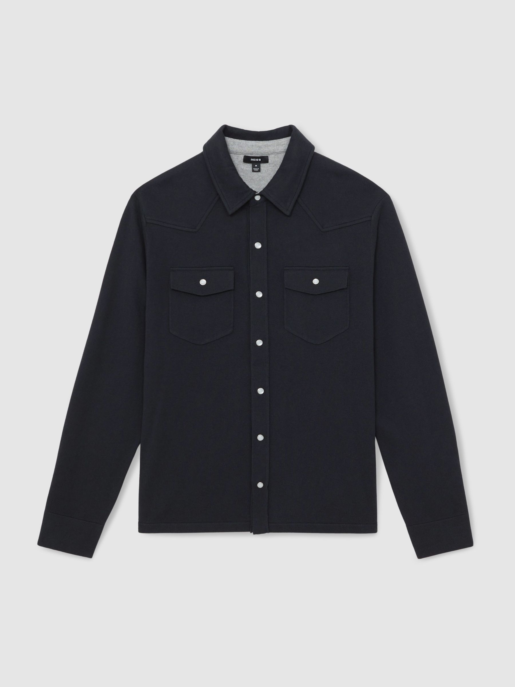 Cotton-Cashmere Western Knitted Shirt in Navy