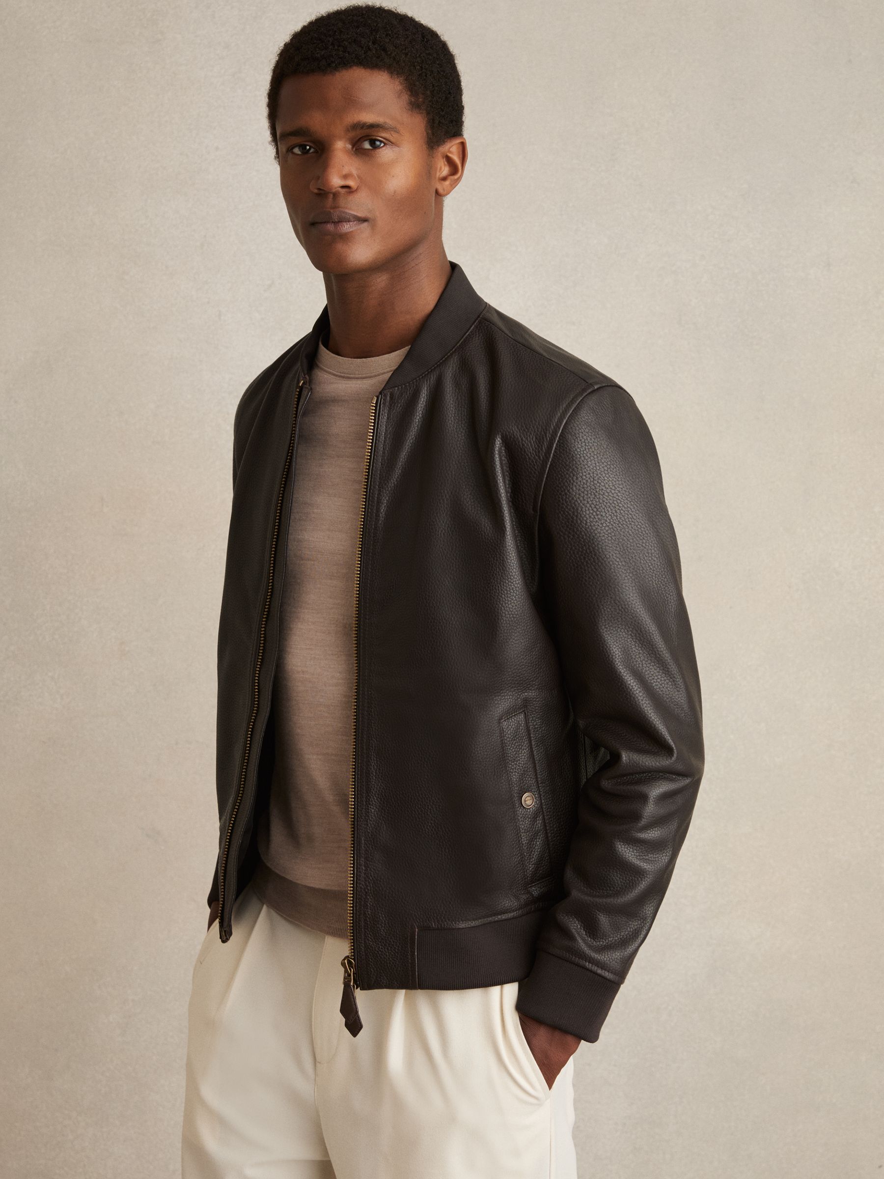 Leather Bomber Jacket in Brown