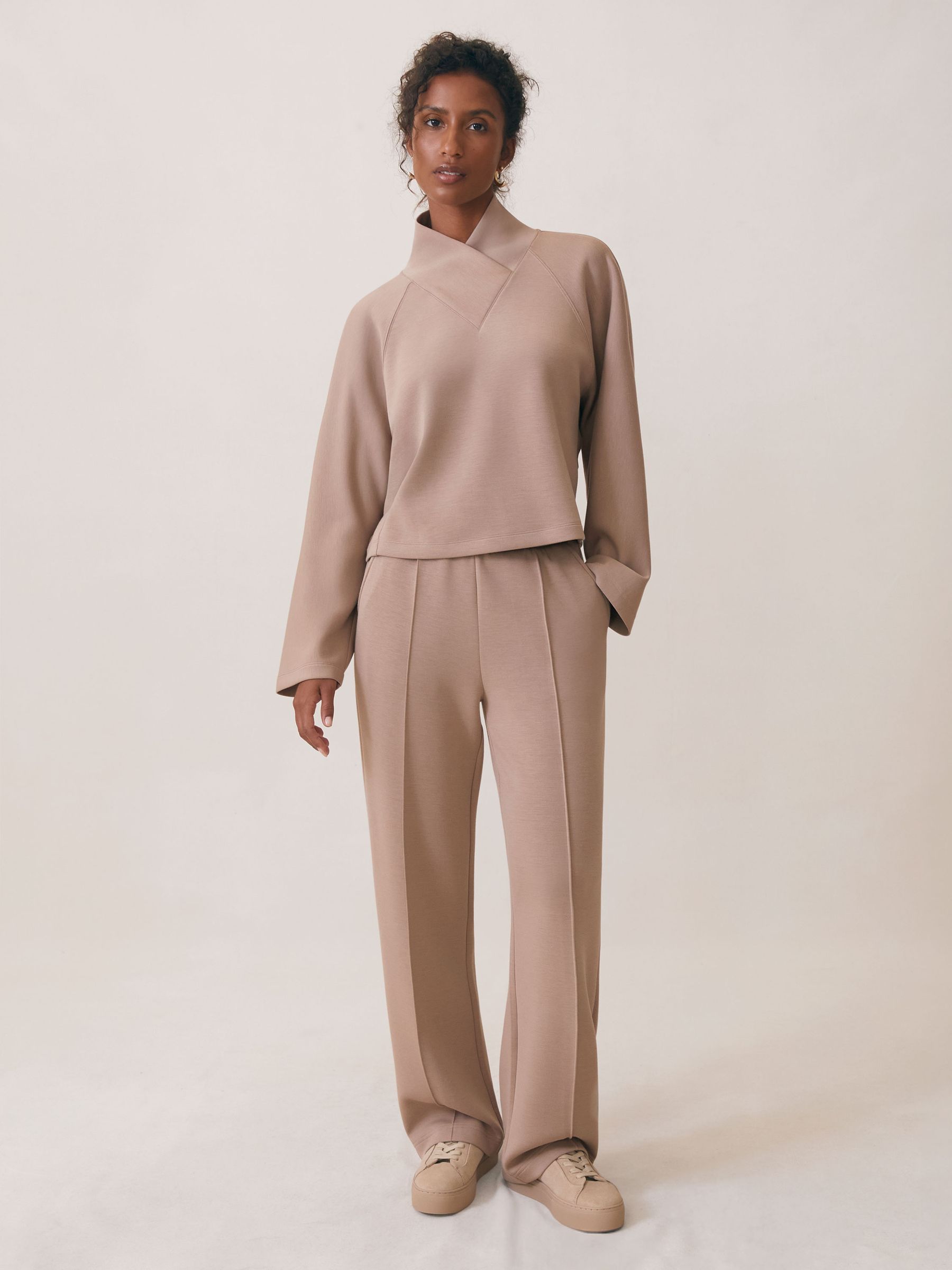 Modal-Blend Interlock Wide-Leg Joggers in Taupe Neutral