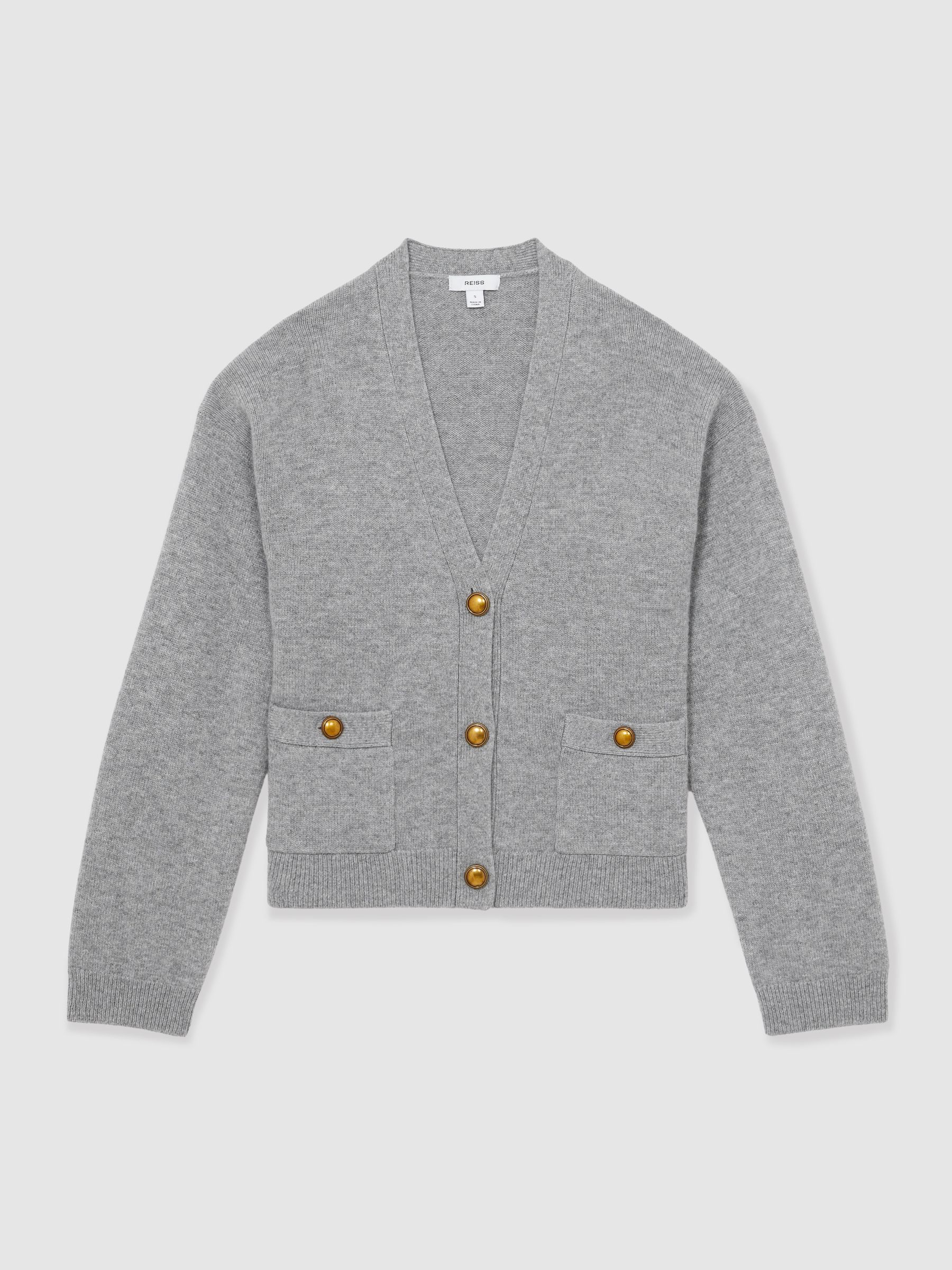 Wool-Cashmere Button Cardigan in Silver Grey