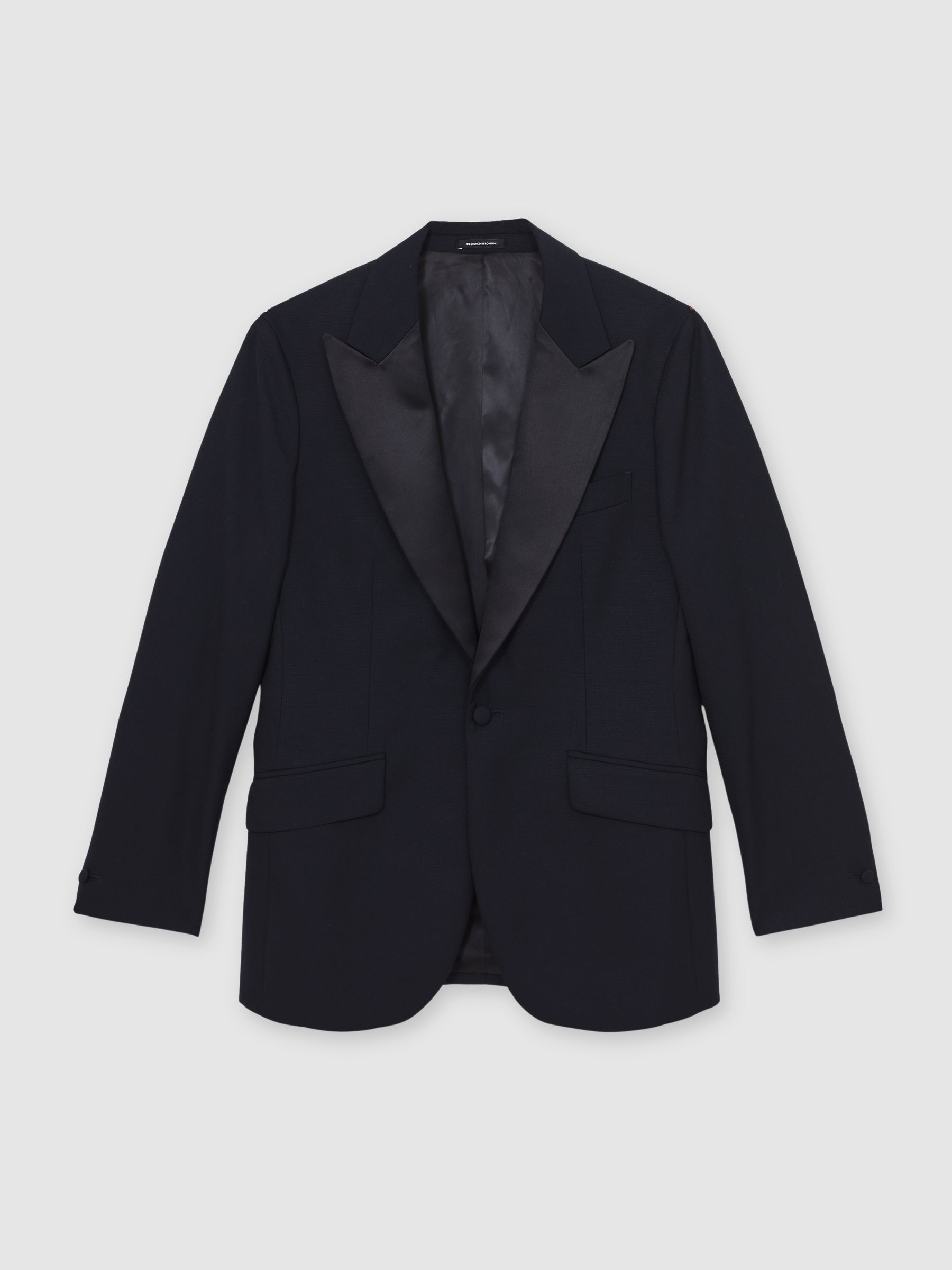 Single-Breasted Jacquard Tuxedo Jacket Wool-Blend Tailored-Fit in Navy