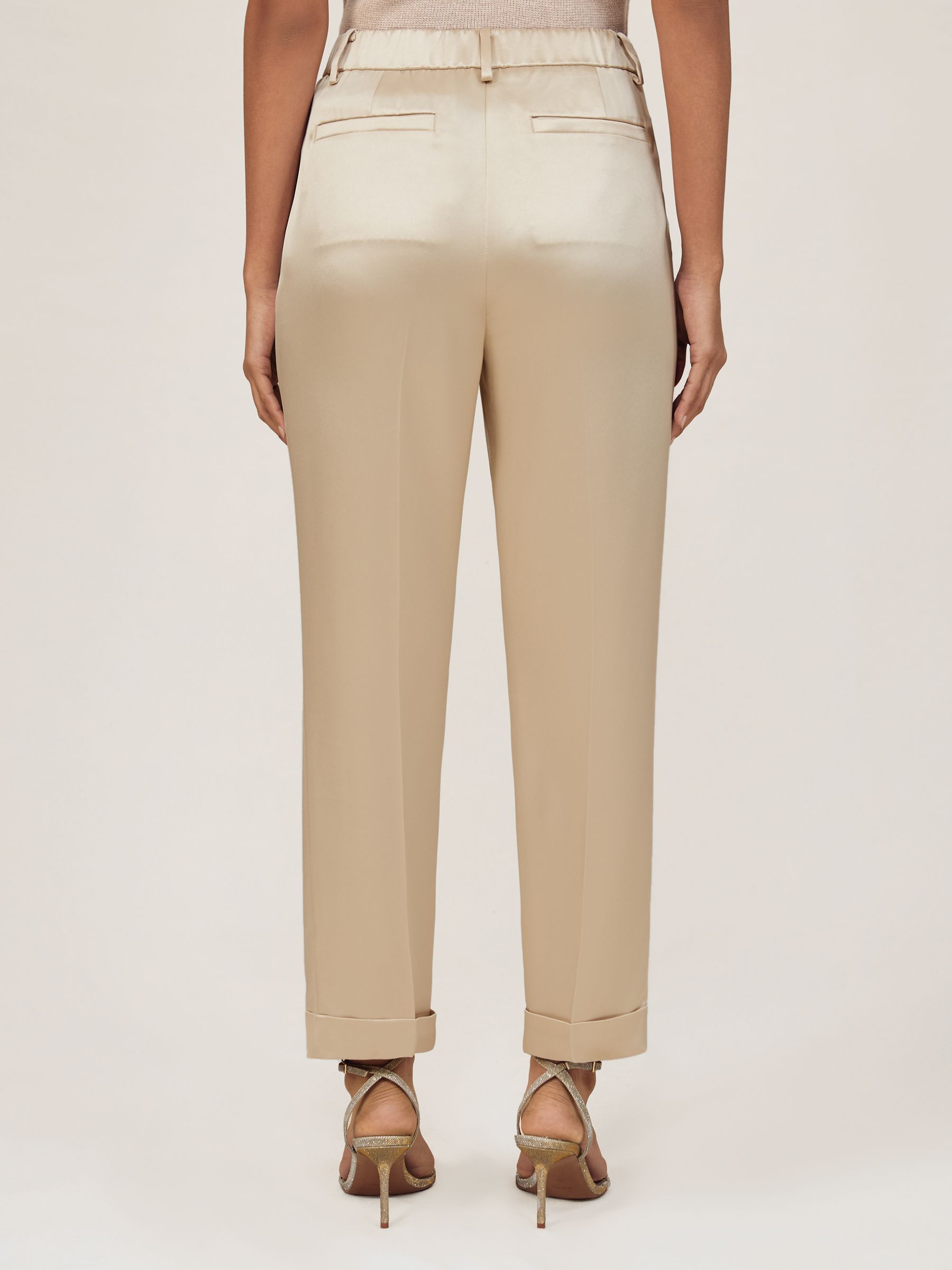Petite Satin Tapered Trousers in Neutral