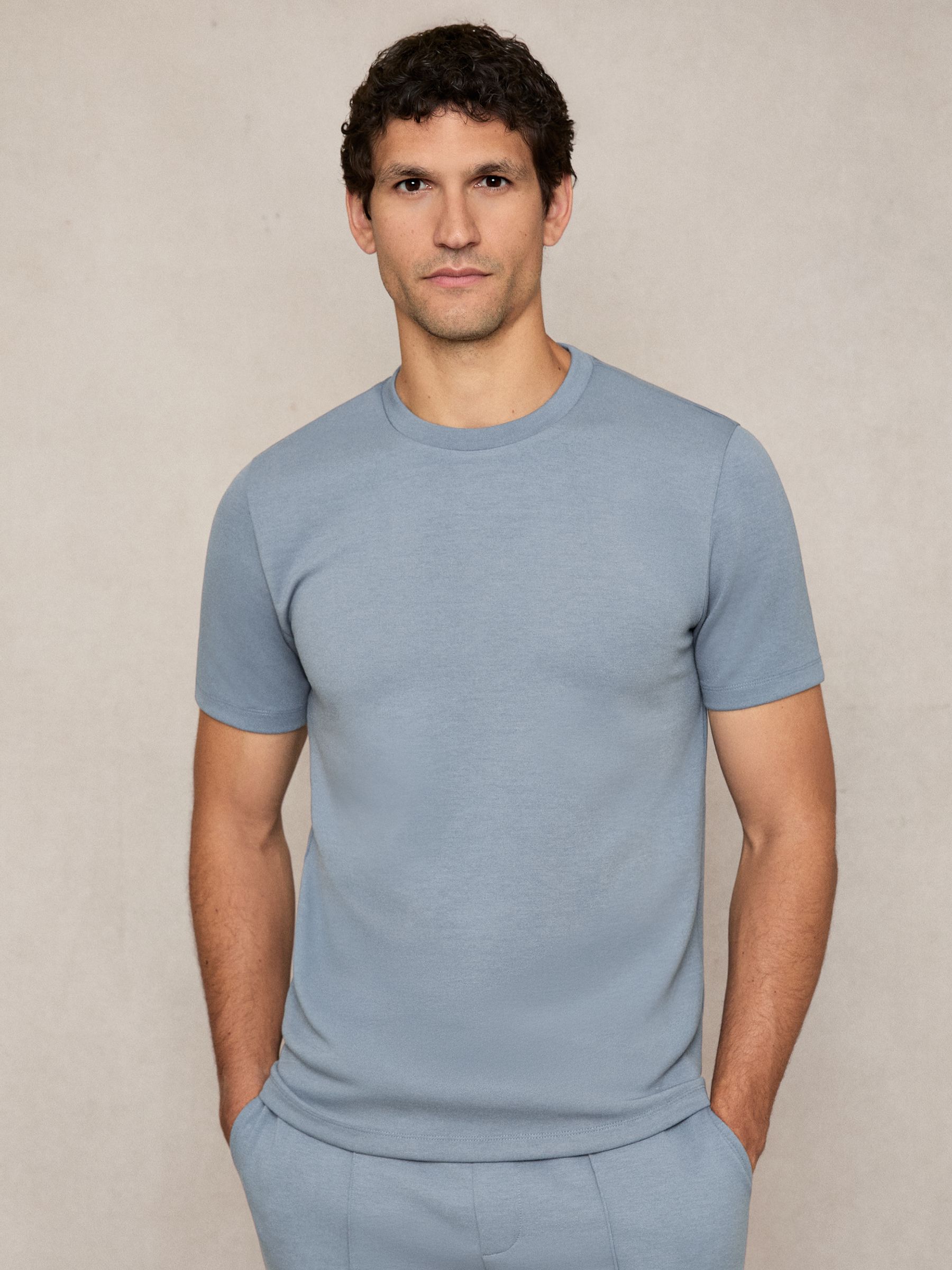 Premium Interlock Crew-Neck T-Shirt in Airforce Blue