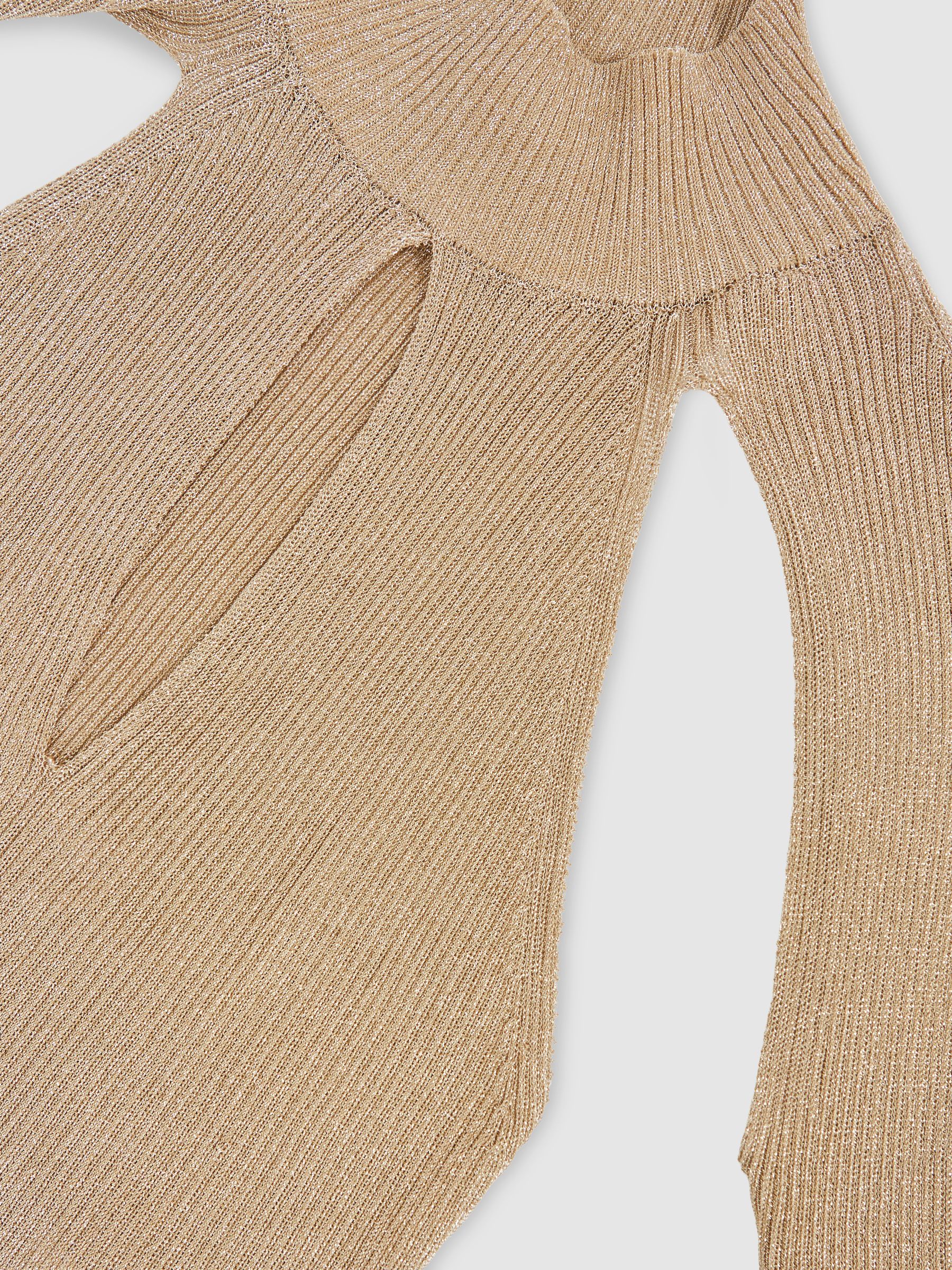 Metallic-Knit Cut-Out Top in Gold