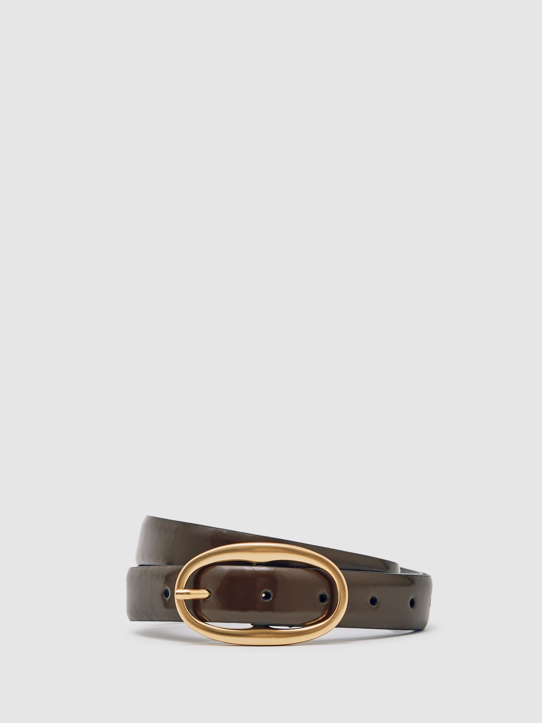Patent Leather Oval Buckle Belt in Navy