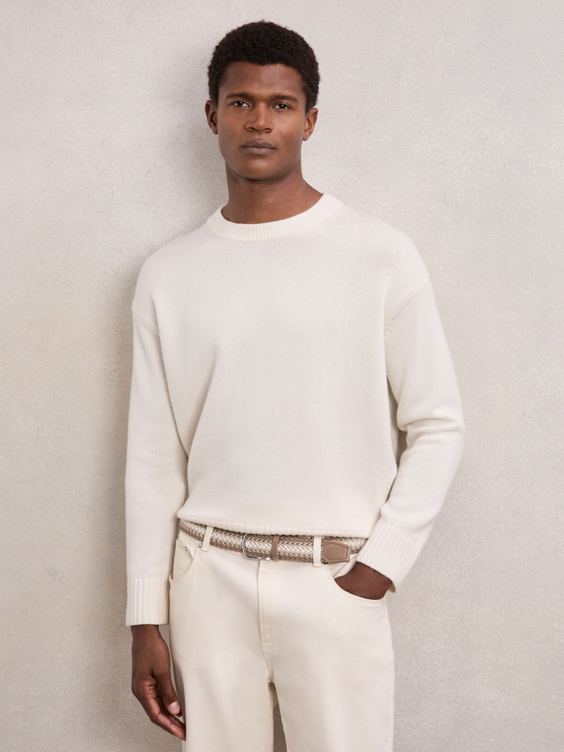 Woven Stripe Belt in Taupe Brown/Off White