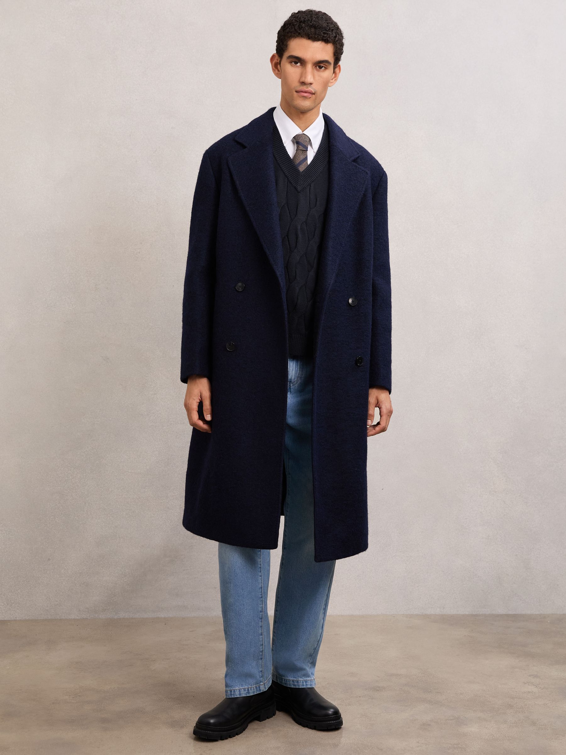 Cable-Knit V-Neck Vest with Wool in Navy