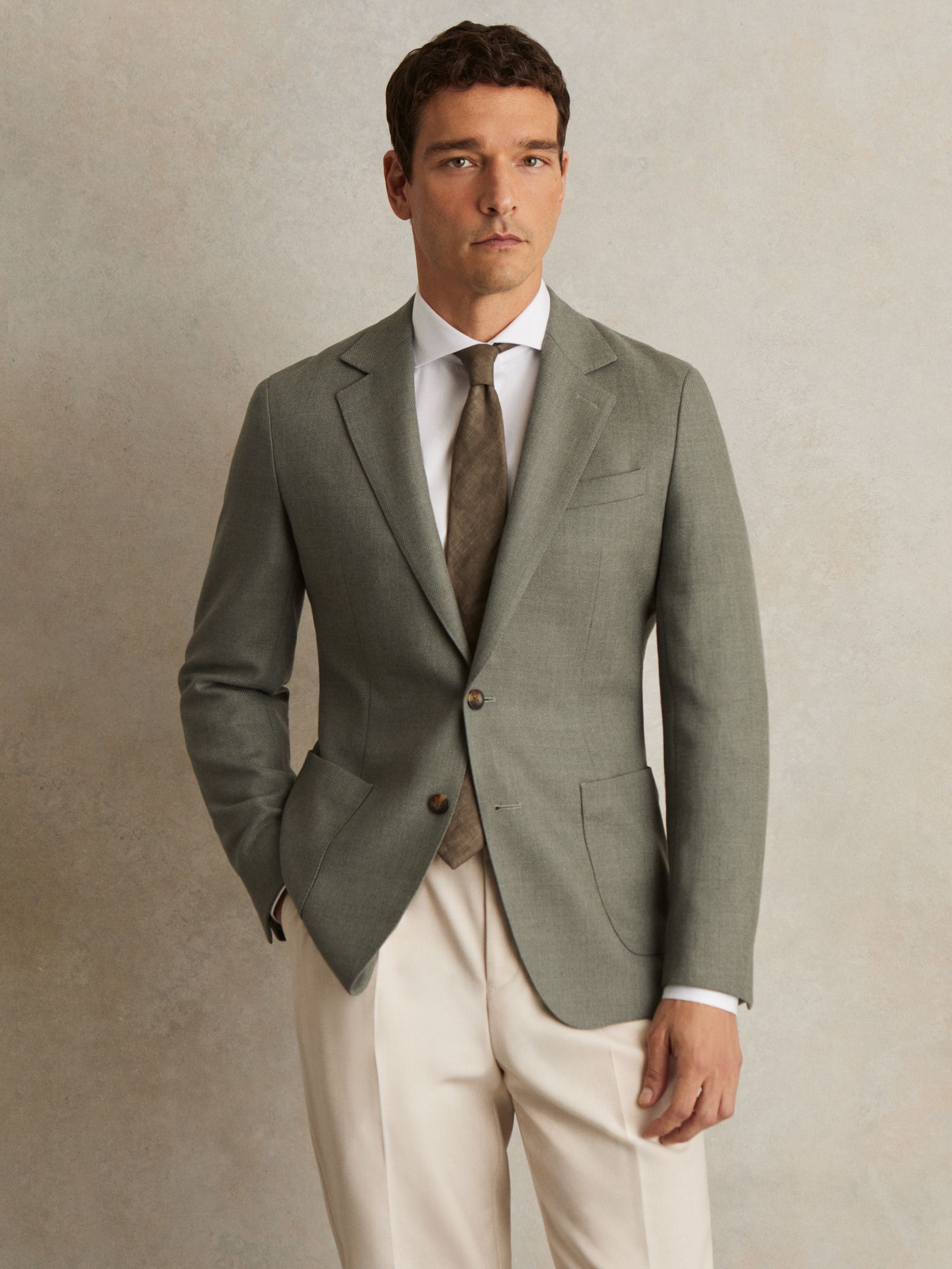 Wool-Blend Single-Breasted Blazer Slim-Fit in Sage Green