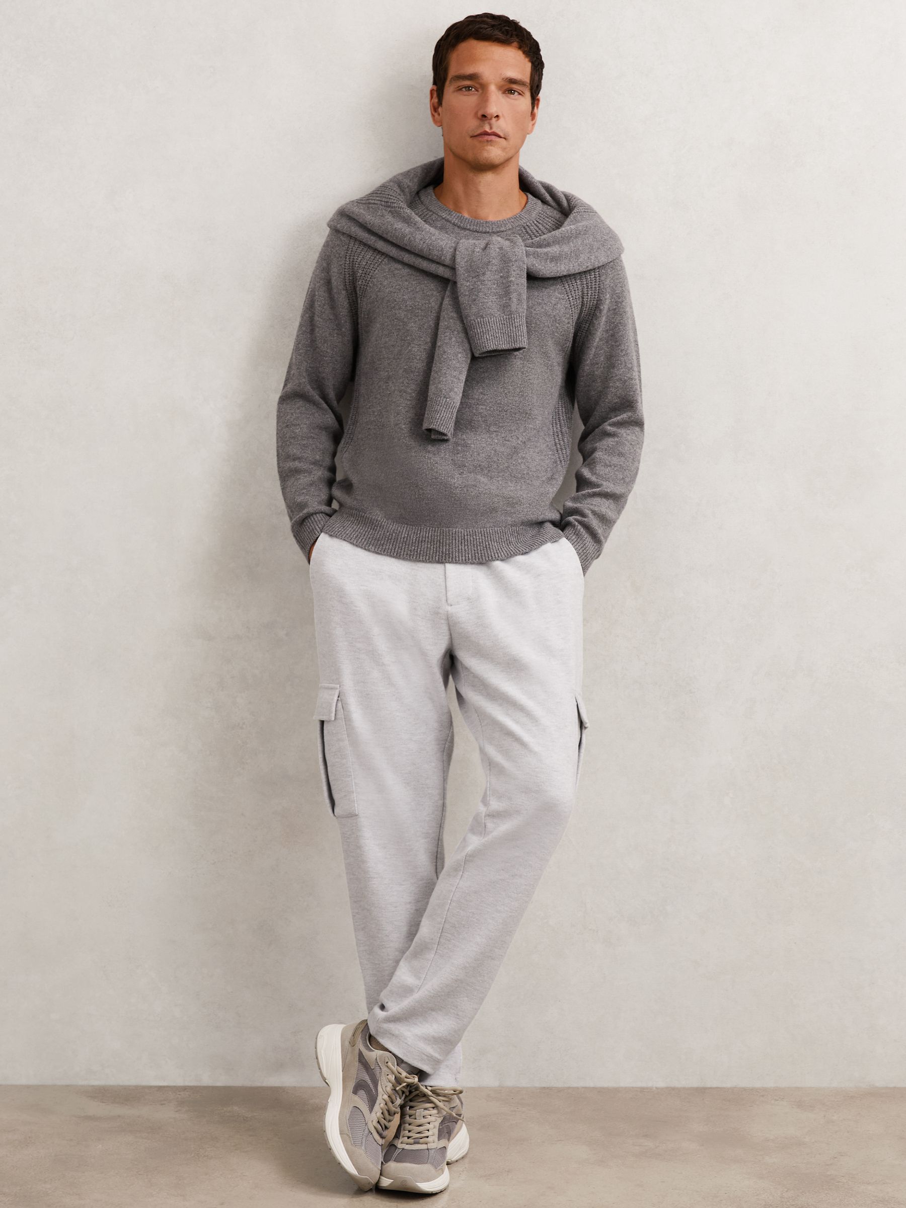 Jersey Cargo Trousers with Cotton in Grey Marl