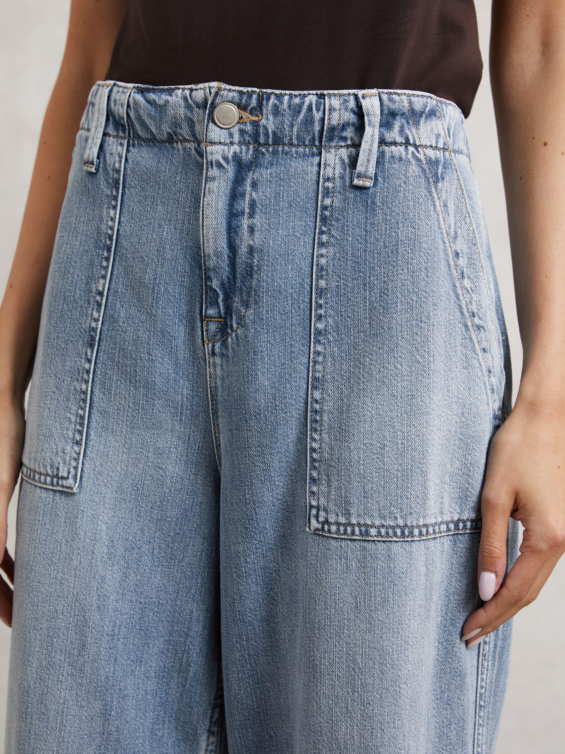 Good American Wide-Leg Denim Trousers With Linen in Indigo Blue