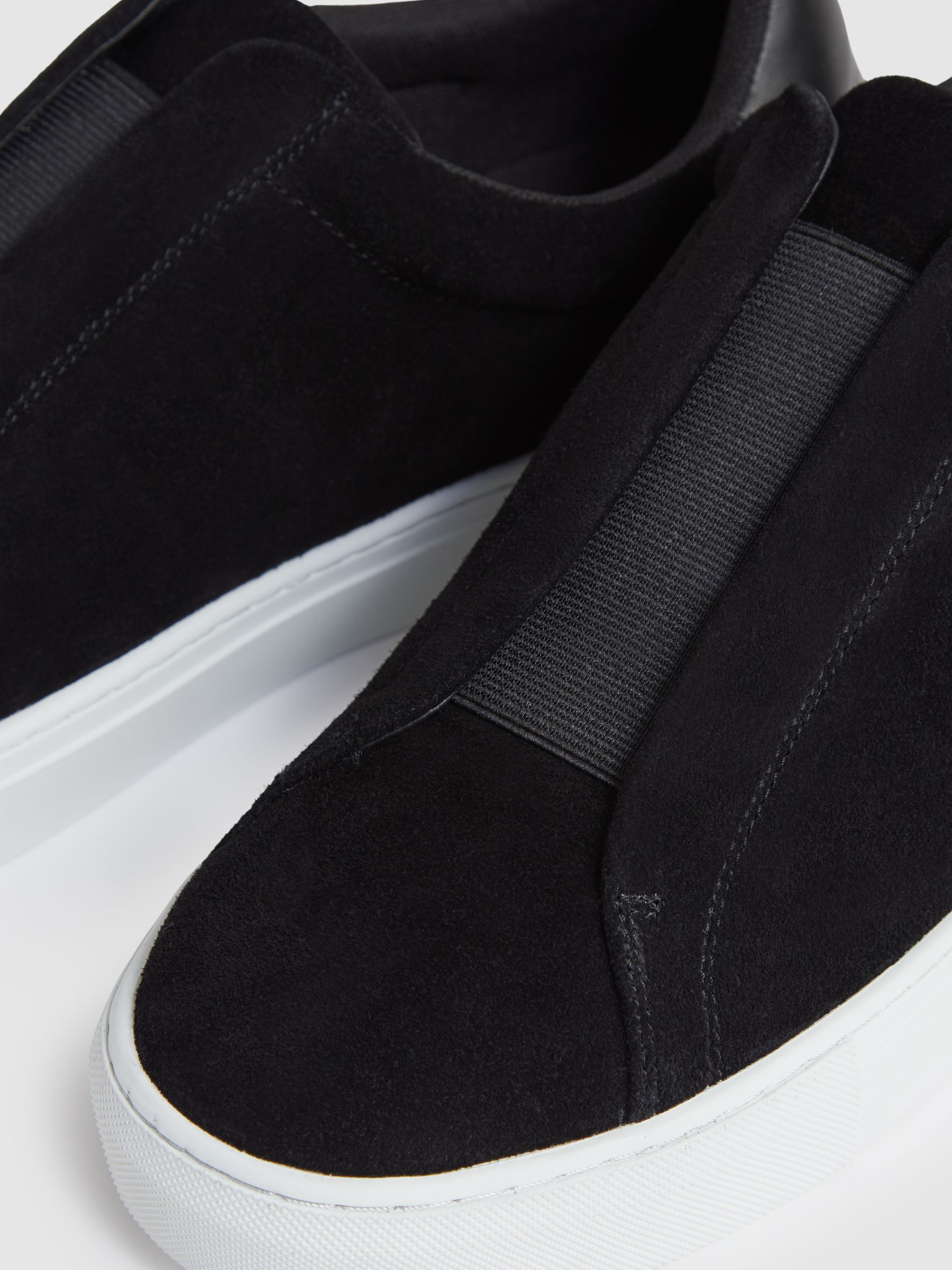 Suede Slip-On Elasticated Trainers in Black