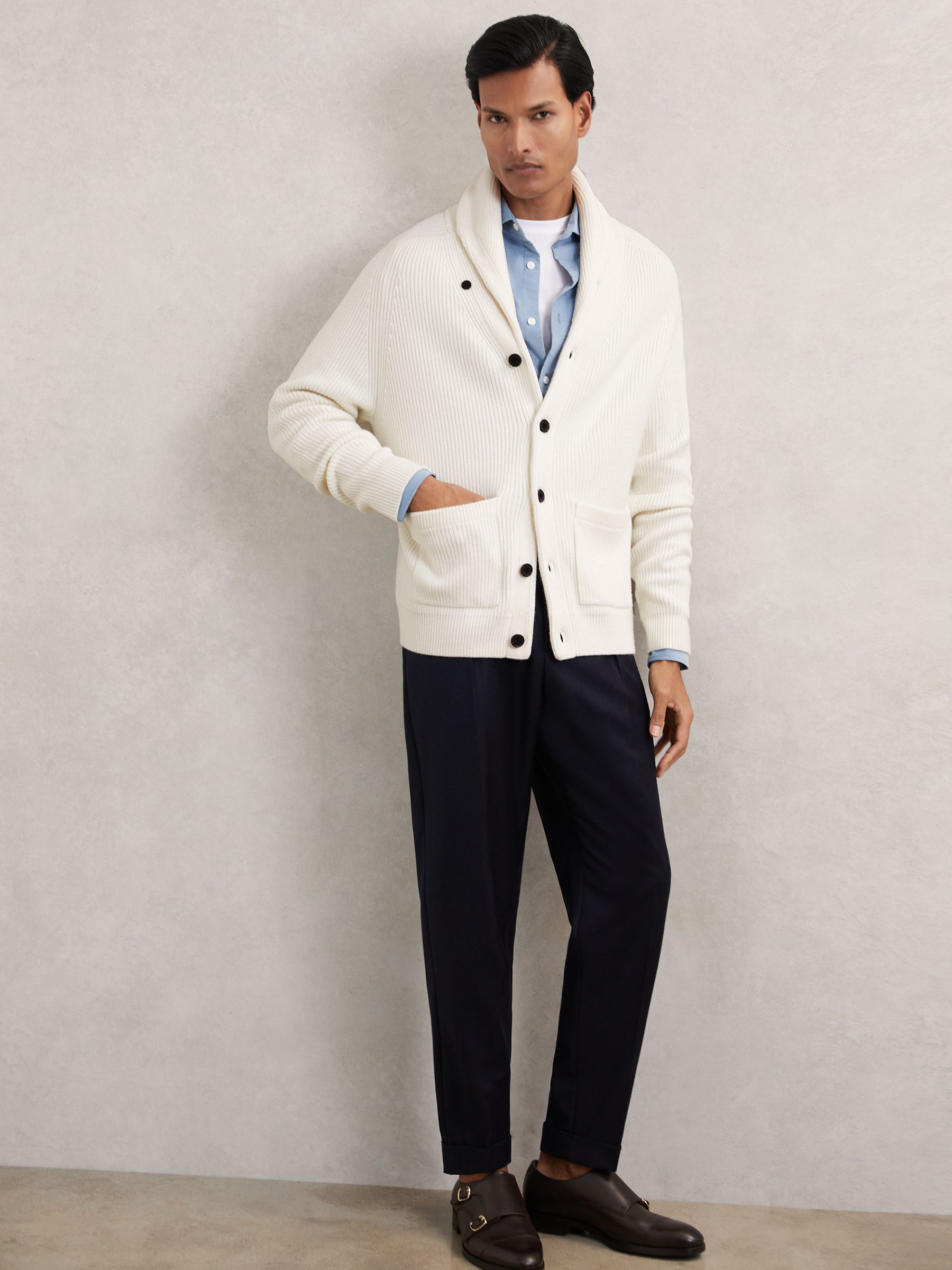Shawl-Collar Cardigan With Wool in Winter White
