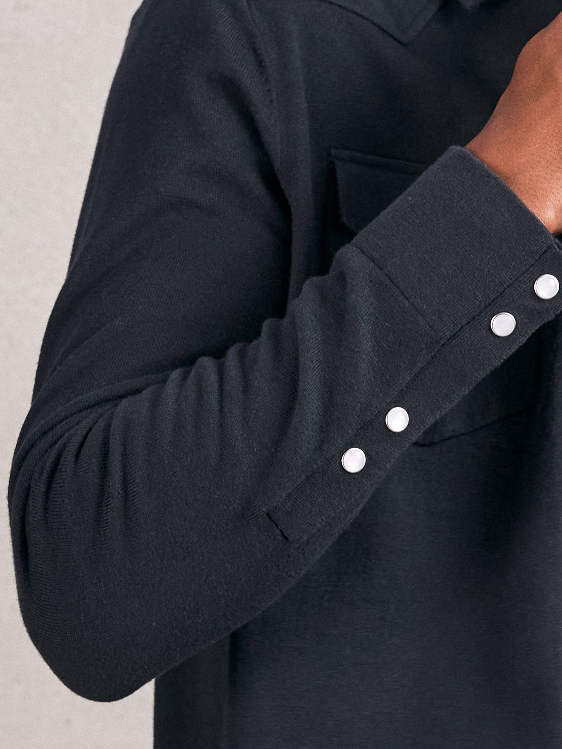 Cotton-Cashmere Western Knitted Shirt in Navy