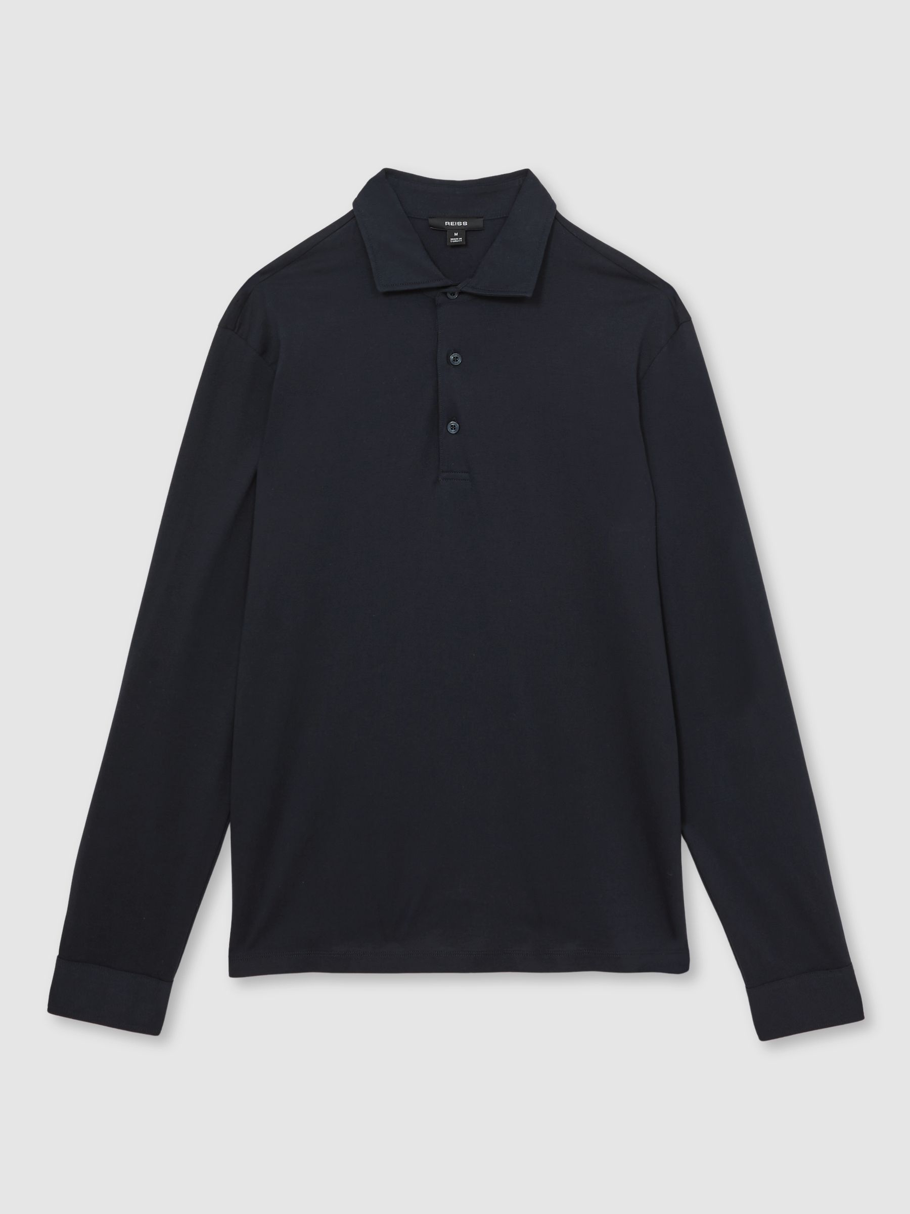 Cotton-Jersey Long Sleeve Polo Shirt in Navy