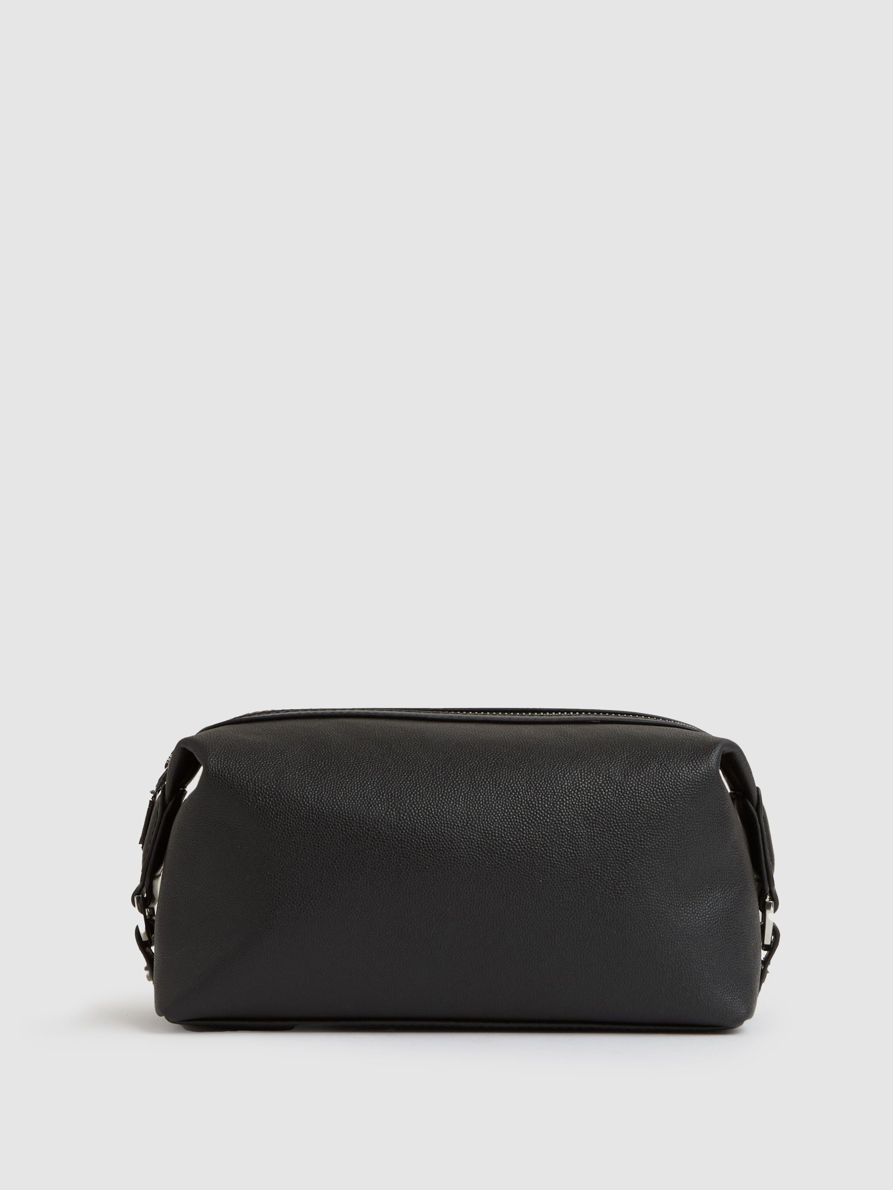 Micro-Grain Leather Washbag in Black