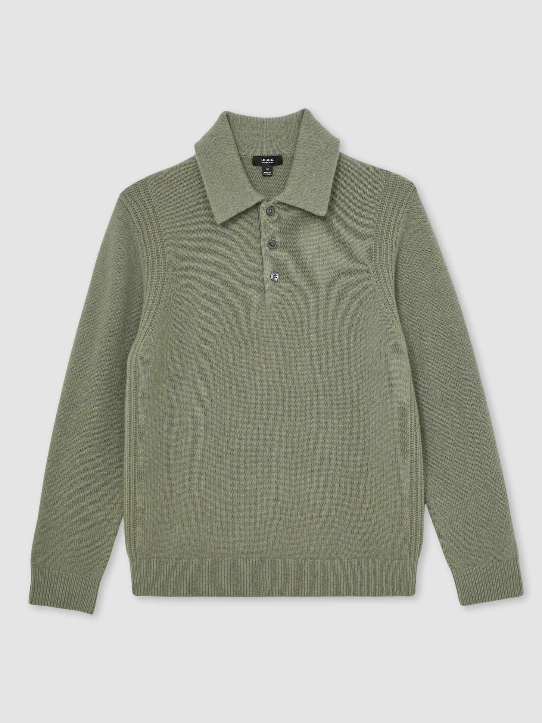 Wool-Blend Polo Jumper with Cashmere in Sage Green