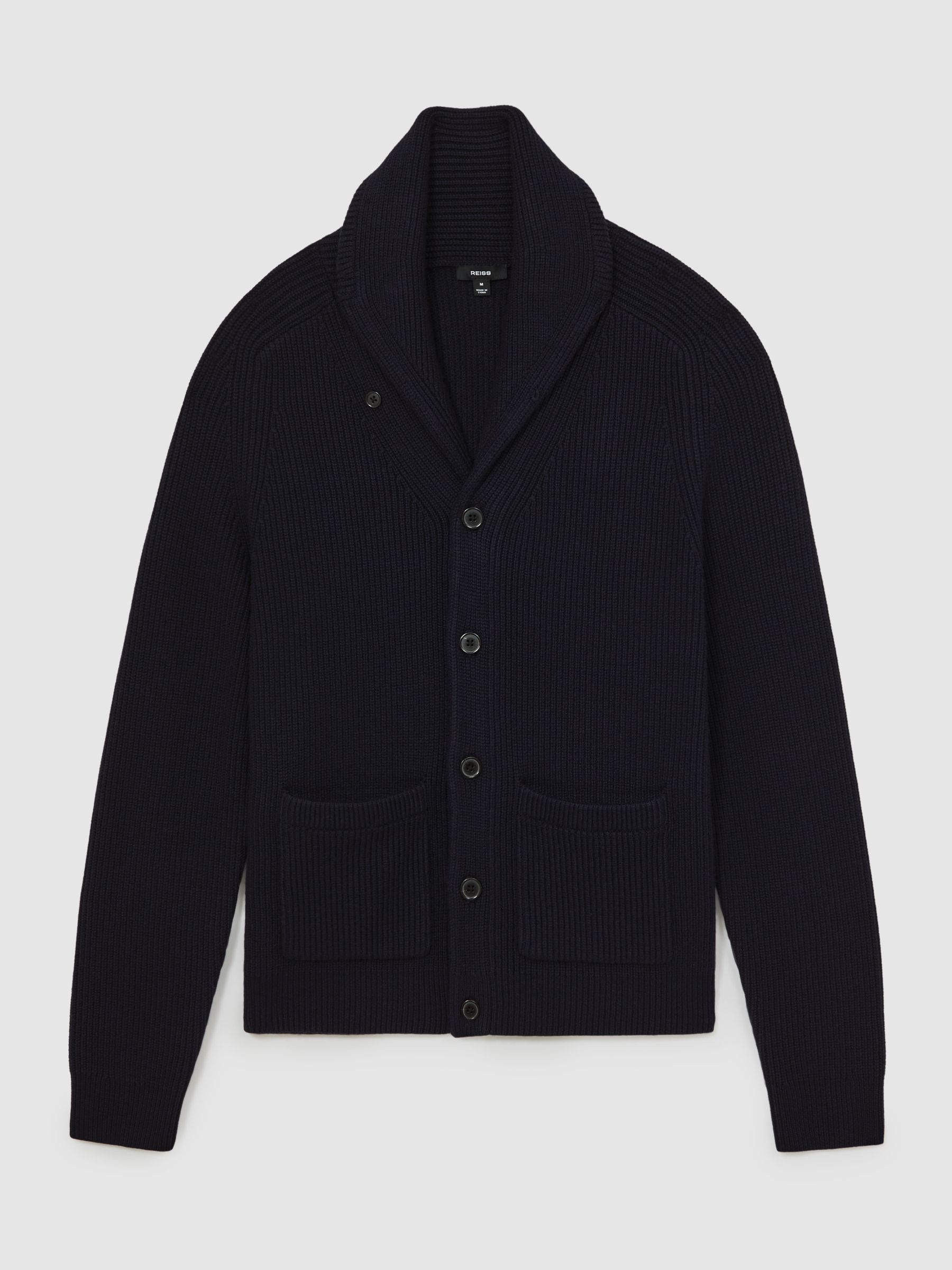 Shawl-Collar Cardigan With Wool in Navy