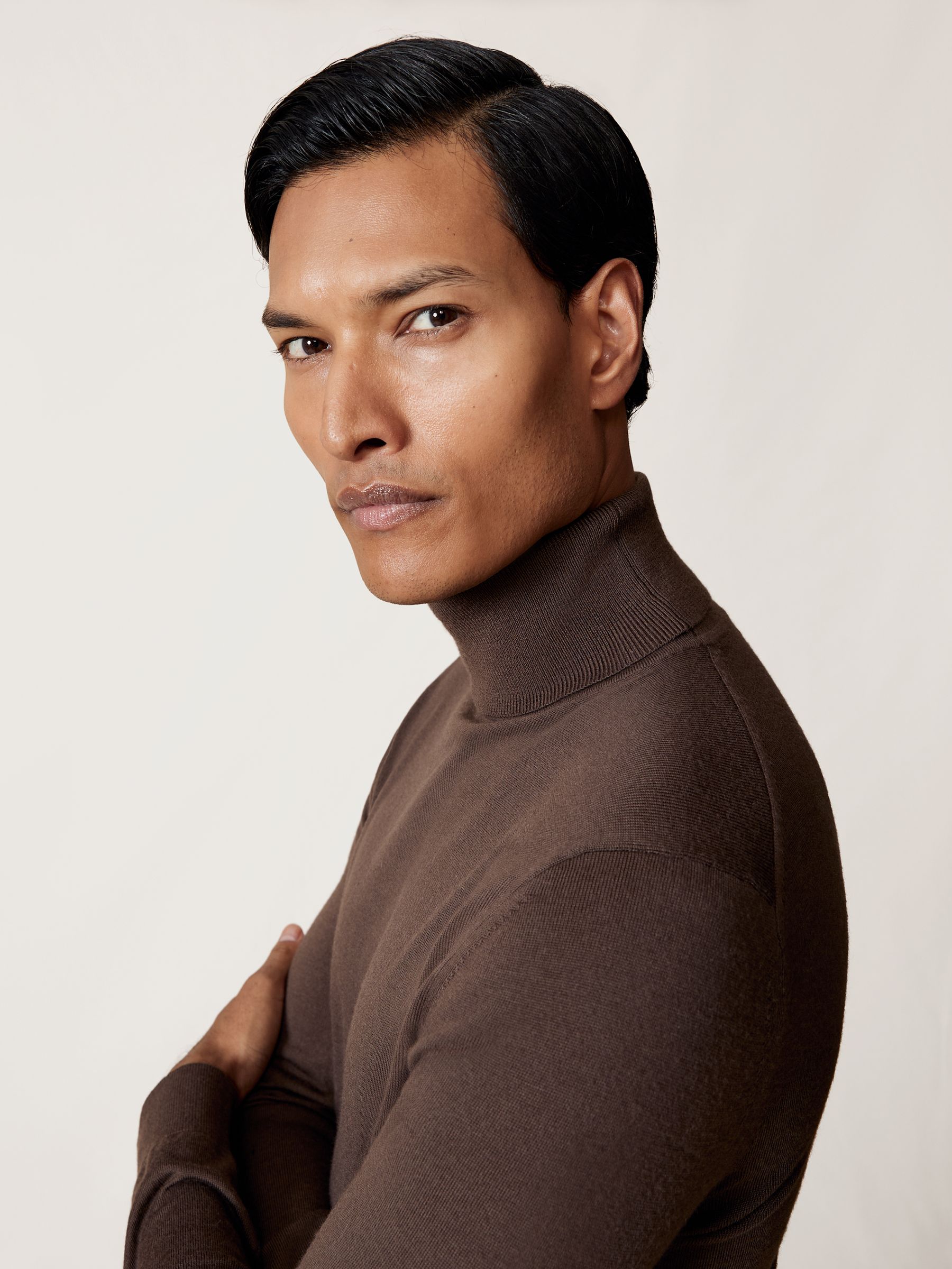 Merino Wool Roll-Neck Jumper in Chocolate Brown