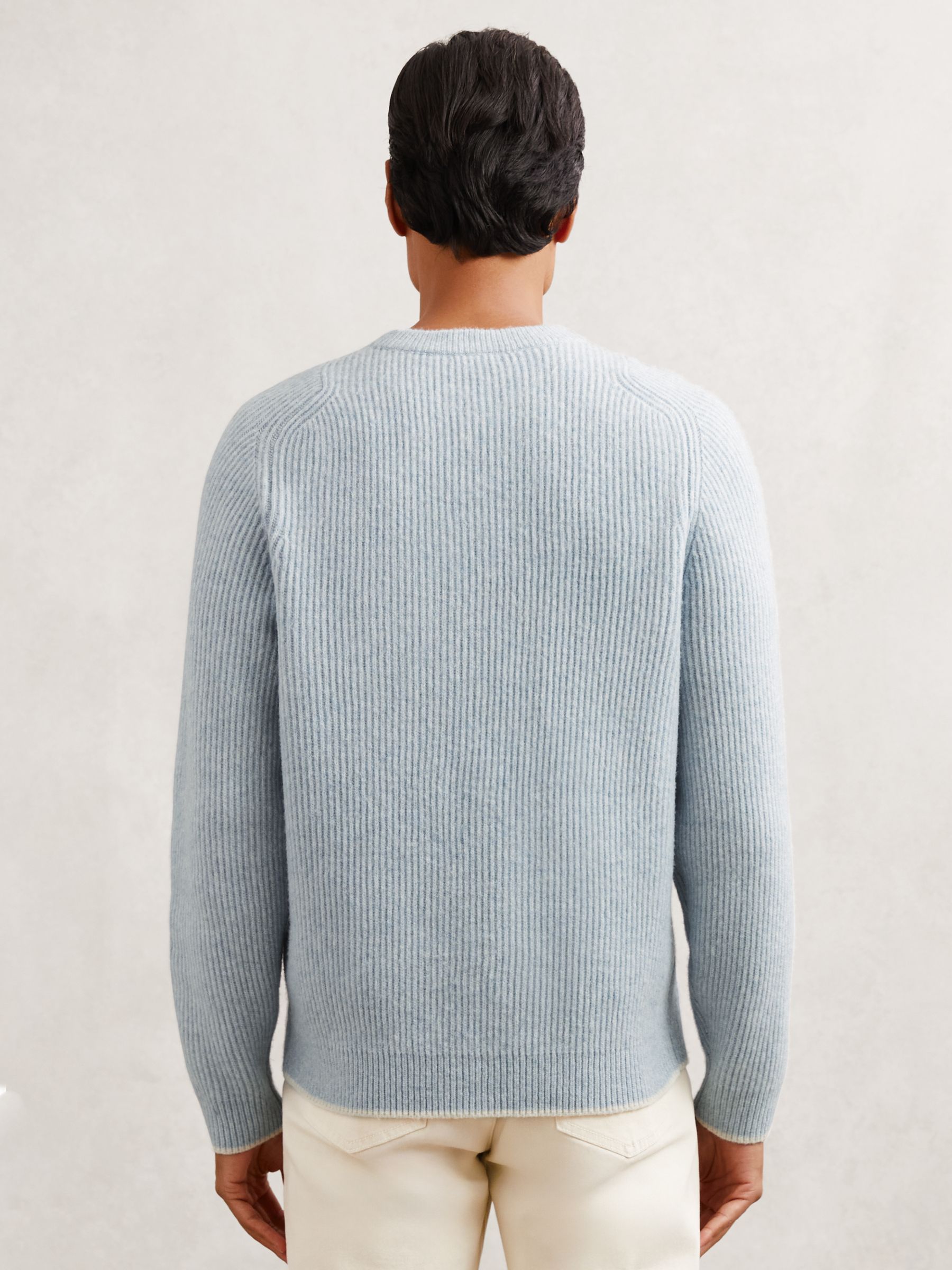 Brushed Rib-Knit Crew-Neck Jumper with Wool in Soft Blue
