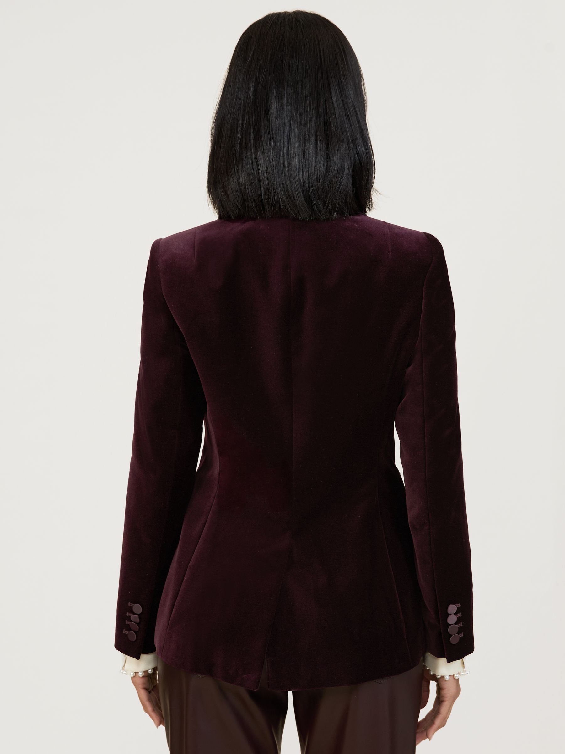 Petite Velvet Single-Breasted Suit Blazer in Burgundy