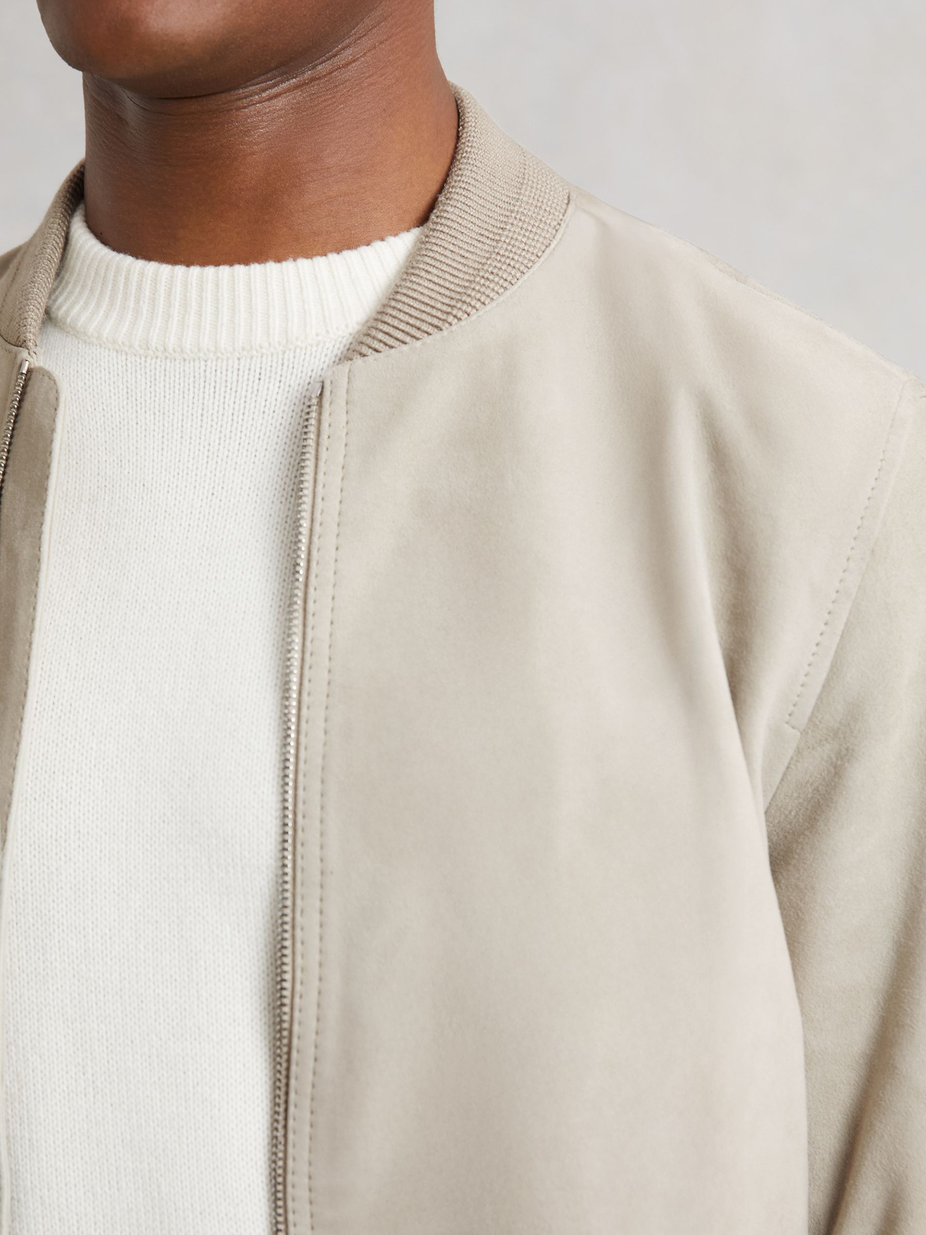 Suede Zip-Through Bomber Jacket in Grey