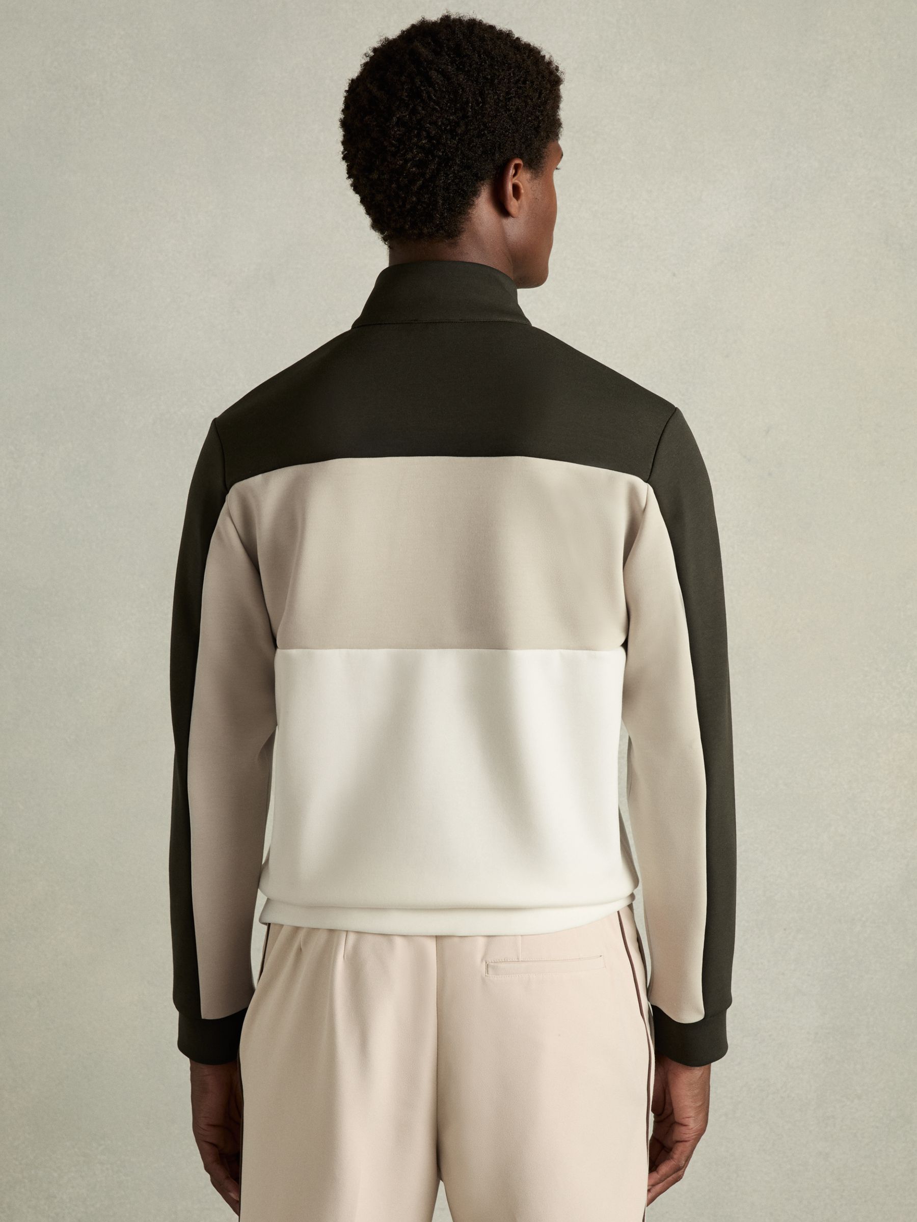 Interlock Colour-Block Half-Zip Sweatshirt in Forest Green/Off White